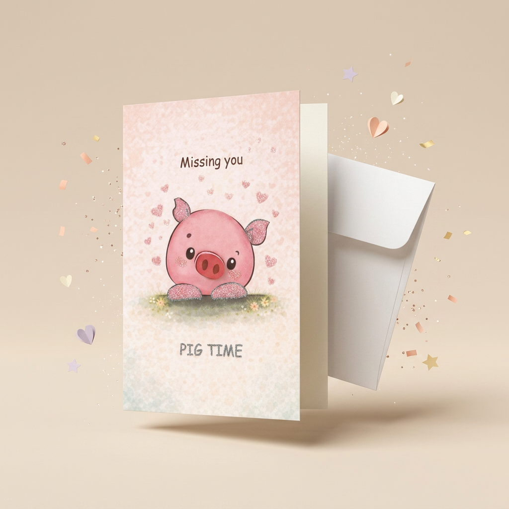 Greeting Card & Envelope Missing Pig Time 4 X 6inch 2pc