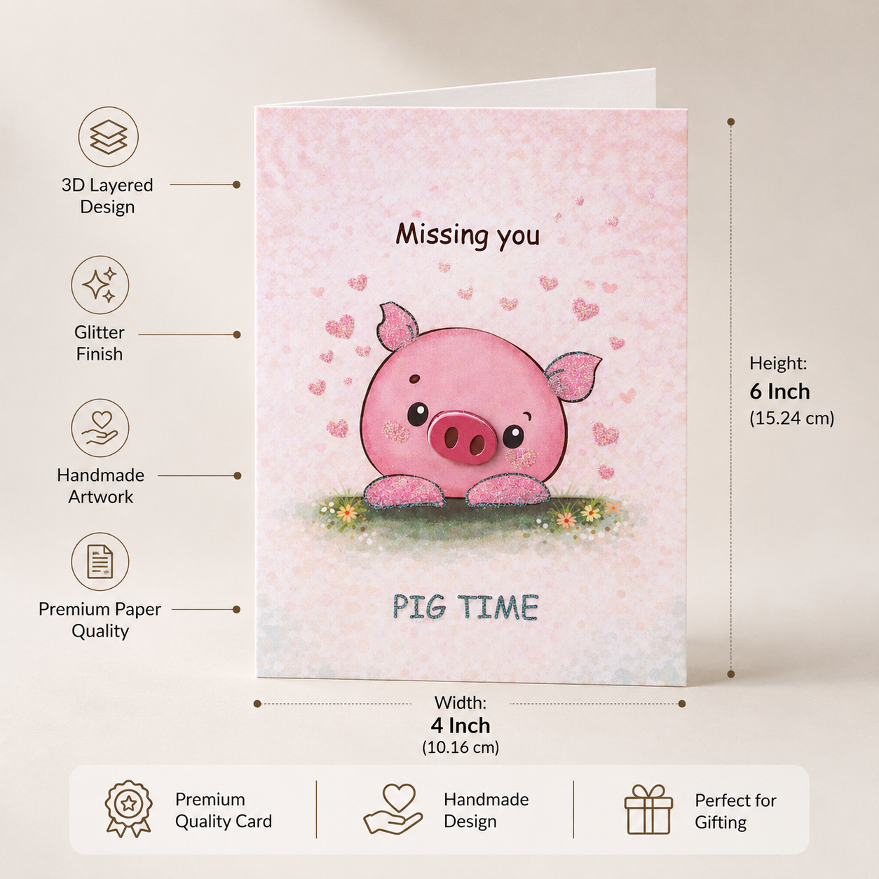 Greeting Card & Envelope Missing Pig Time 4 X 6inch 2pc