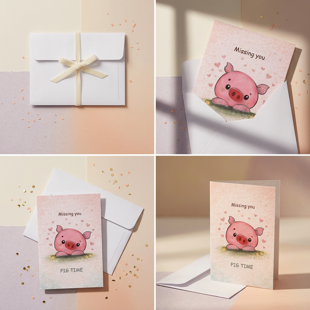Greeting Card & Envelope Missing Pig Time 4 X 6inch 2pc