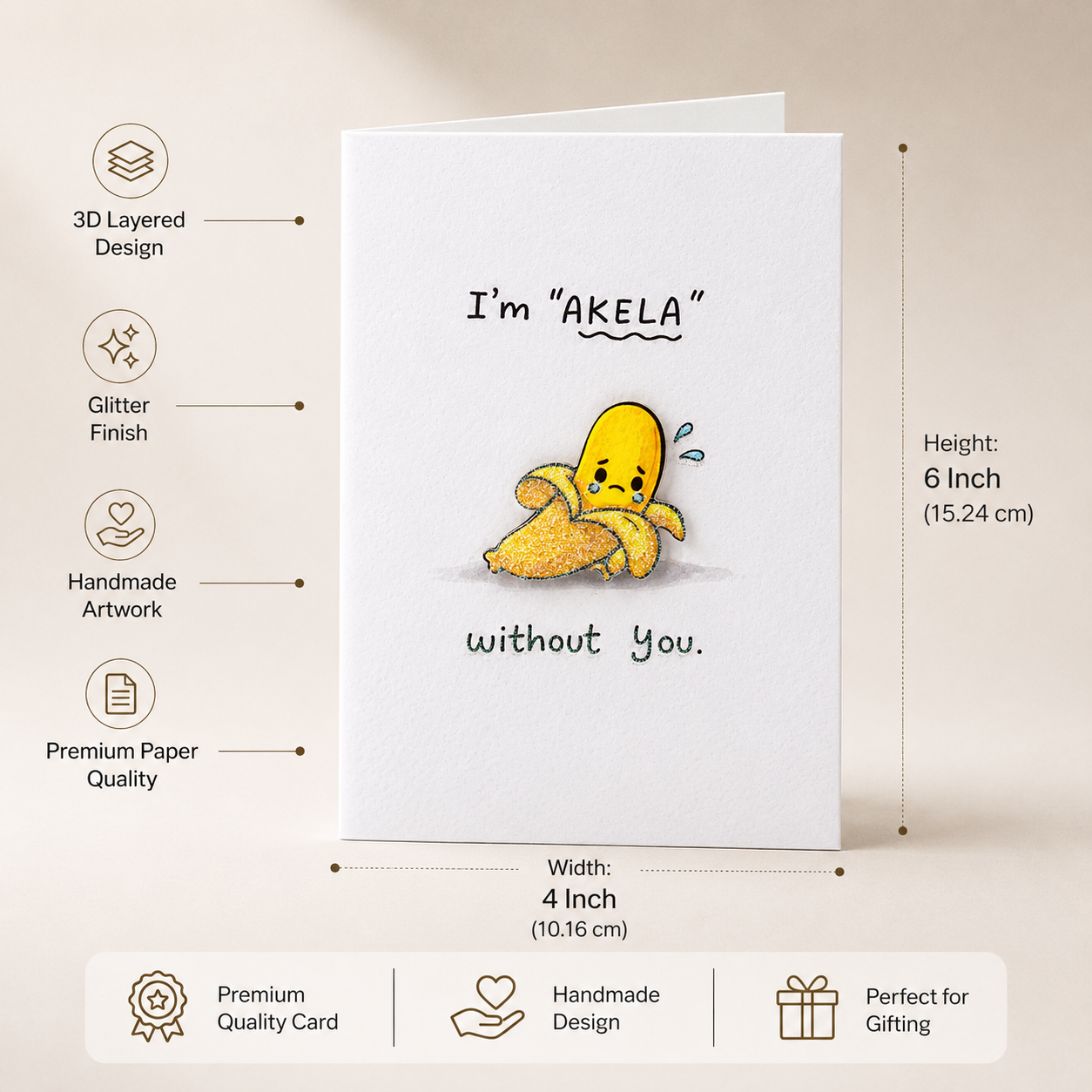 Greeting Card & Envelope Akela Without You 4 X 6inch 2pc