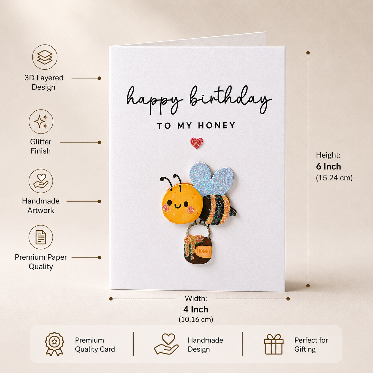 Greeting Card & Envelope Birthday Honey 4 X 6inch 2pc