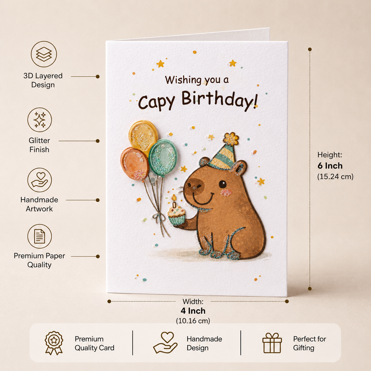 Greeting Card & Envelope Capy Birthday 4 X 6inch 2pc
