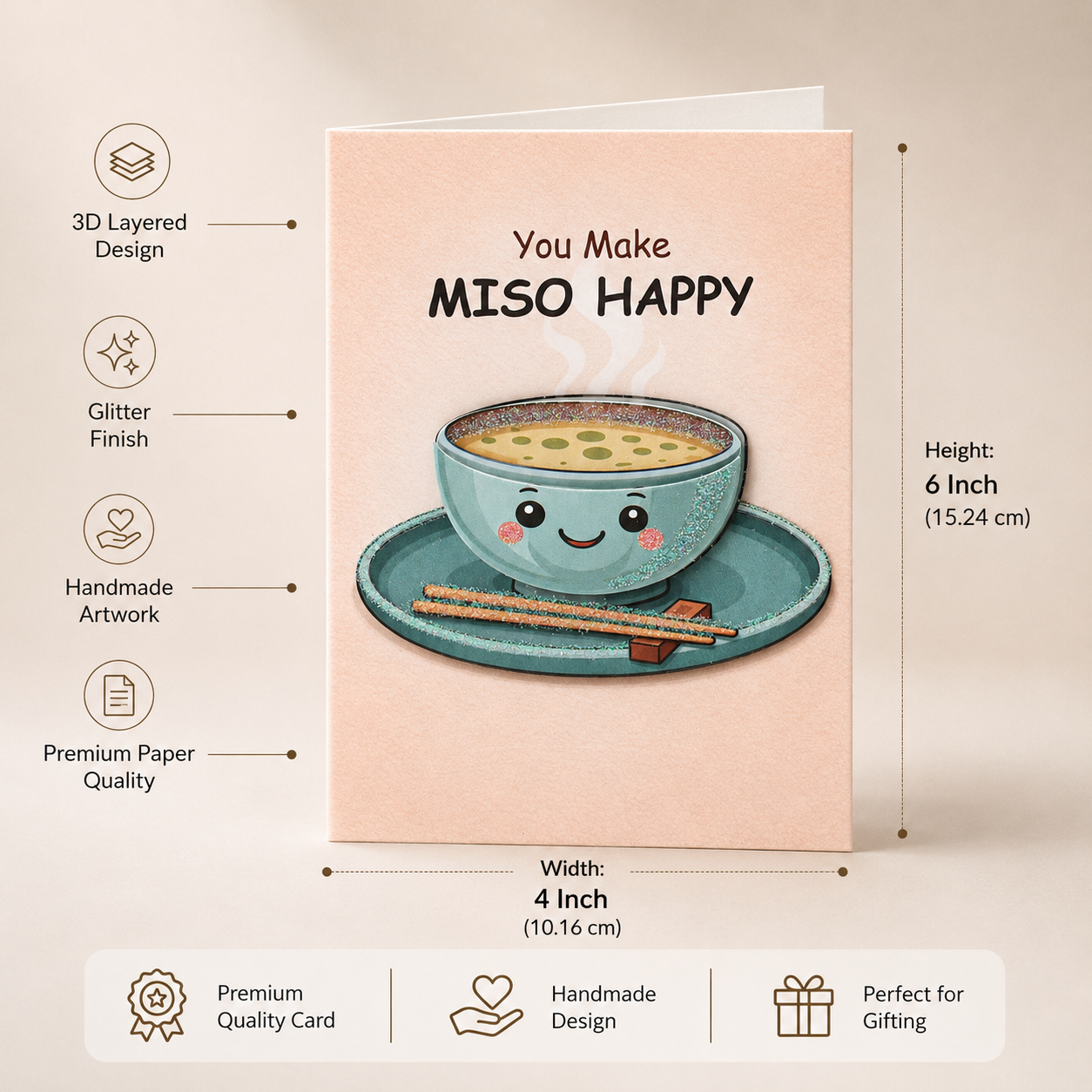 Greeting Card & Envelope Miso Happy 4 X 6inch 2pc