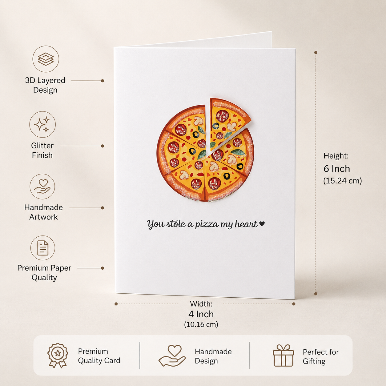 Greeting Card & Envelope Pizza My Heart 4 X 6inch 2pc