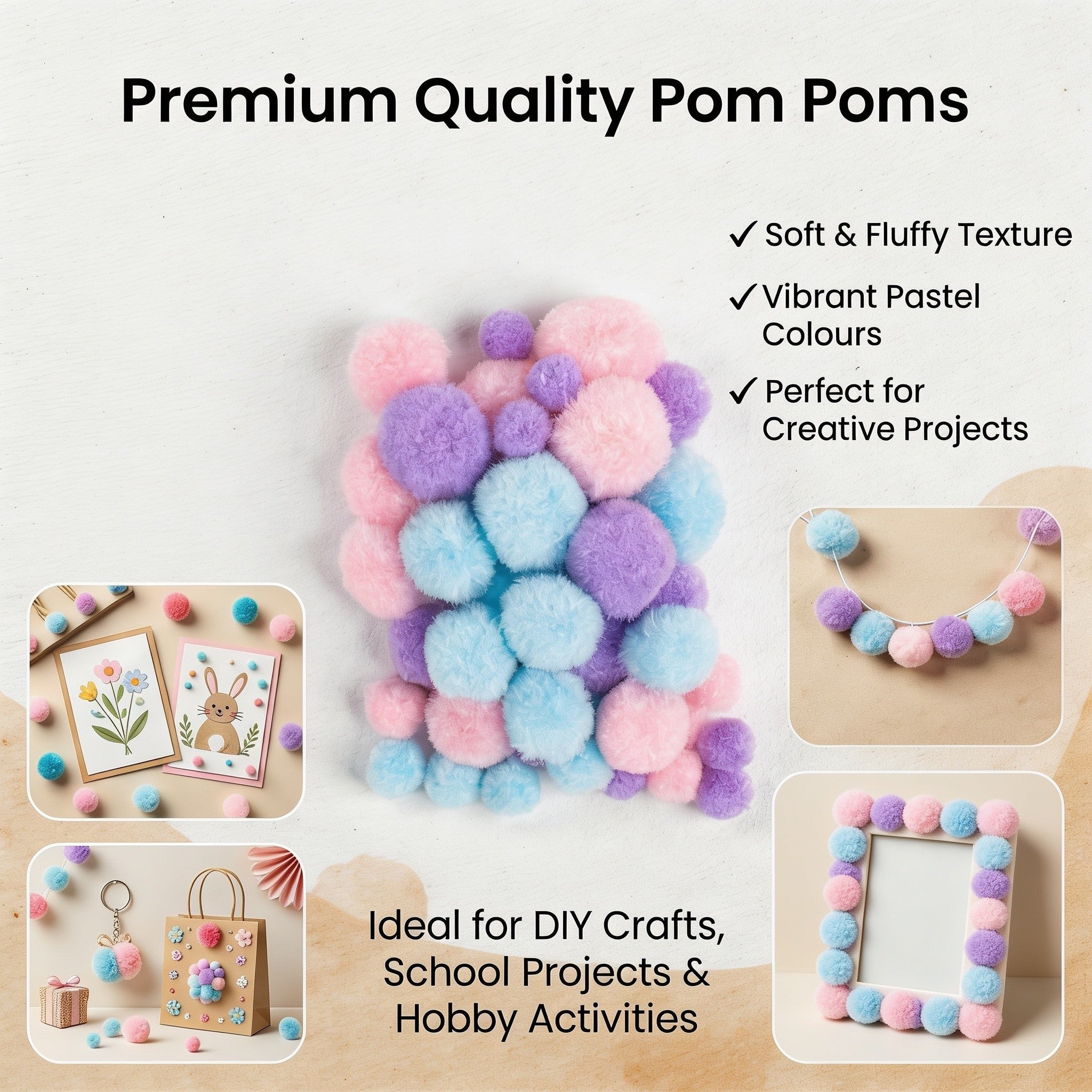 Pom Pom Pastel Assorted Sizes 46pc