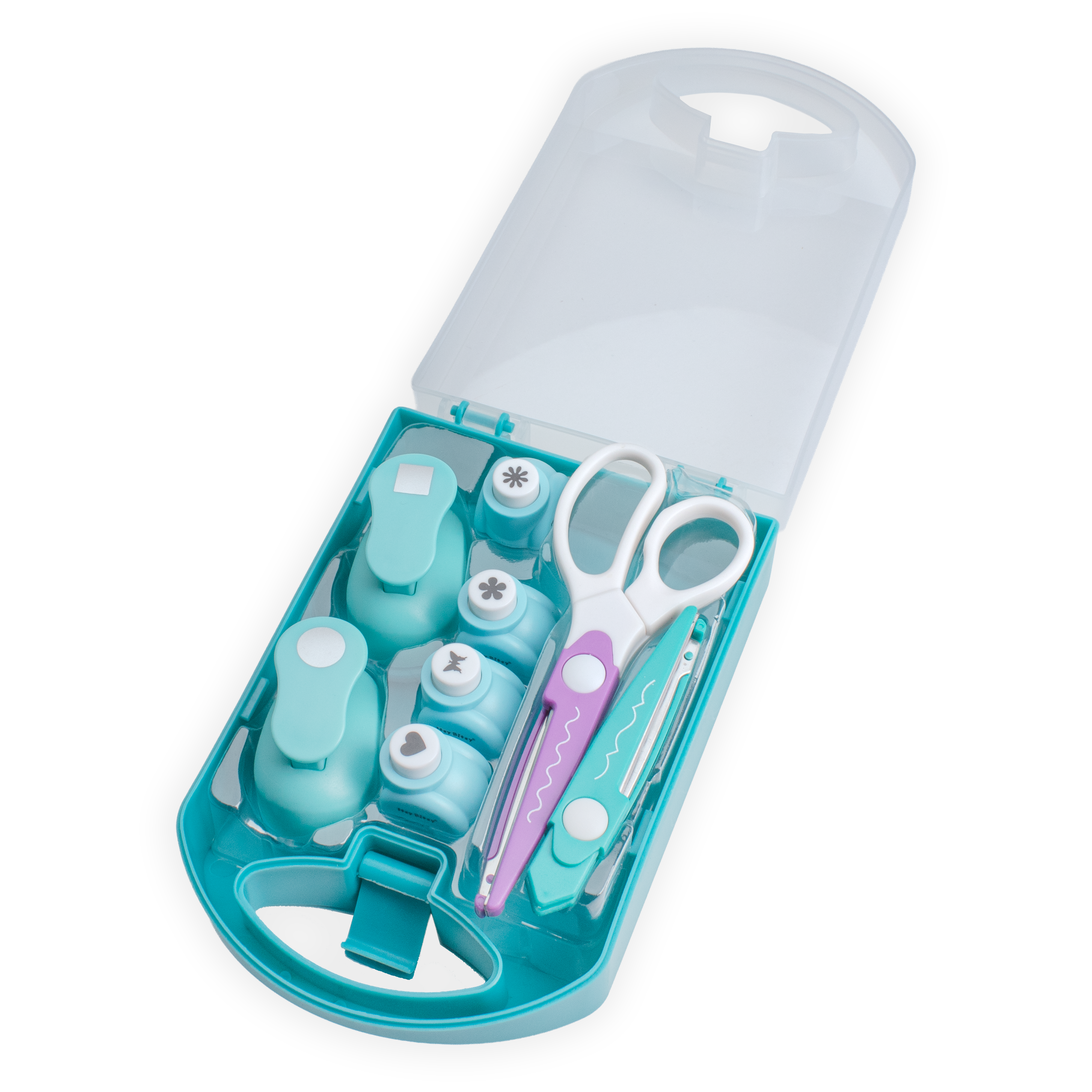 Multi Punch Craft Kit 8pc Set Four x 10mm punches Two x 16mm punches 2pc Decorative edge scissors in Organizer Box IB