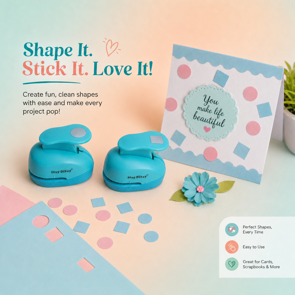 Multi Punch Craft Kit 8pc Set Four x 10mm punches Two x 16mm punches 2pc Decorative edge scissors in Organizer Box IB