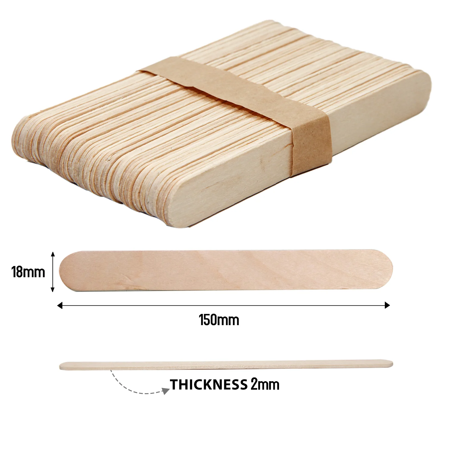 Ice Cream Sticks Natural 150 x 18 x 2mm 50pc