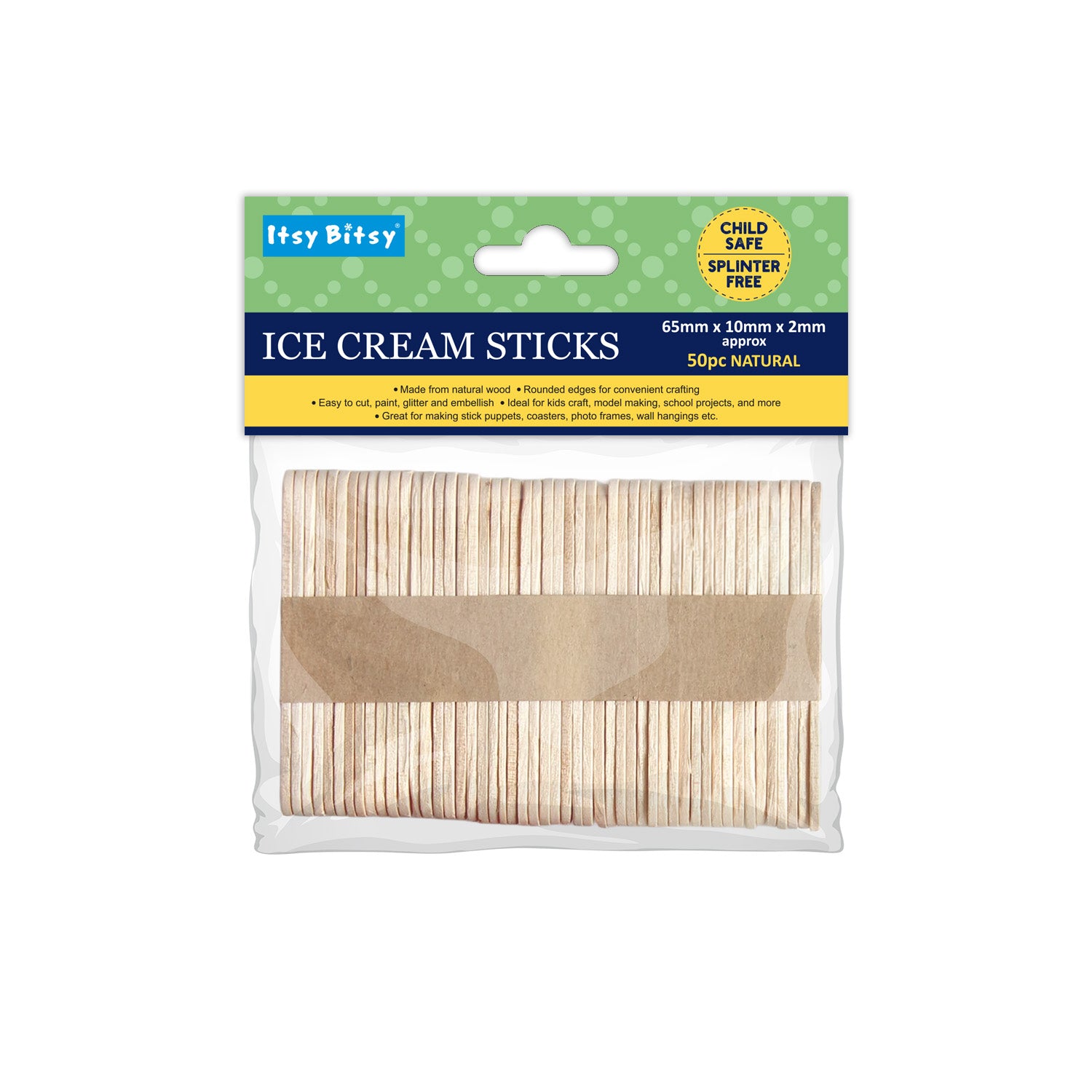 Ice Cream Sticks Natural 65 x 10 x 2mm