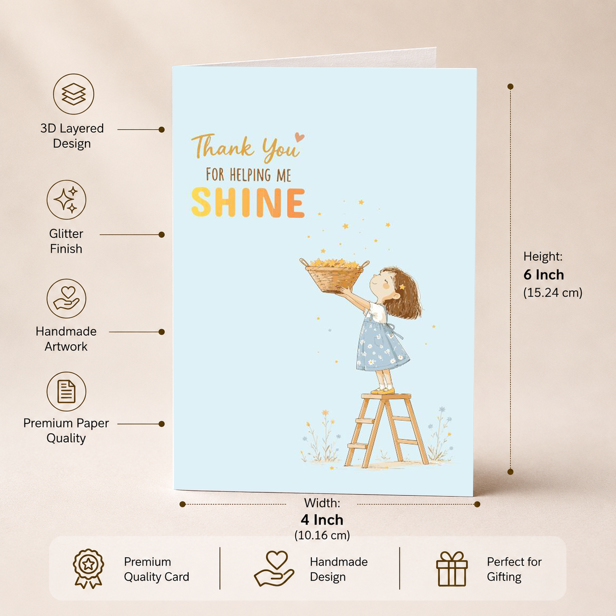 Greeting Card & Envelope Helping Me Shine 4 X 6inch 2pc PB IB