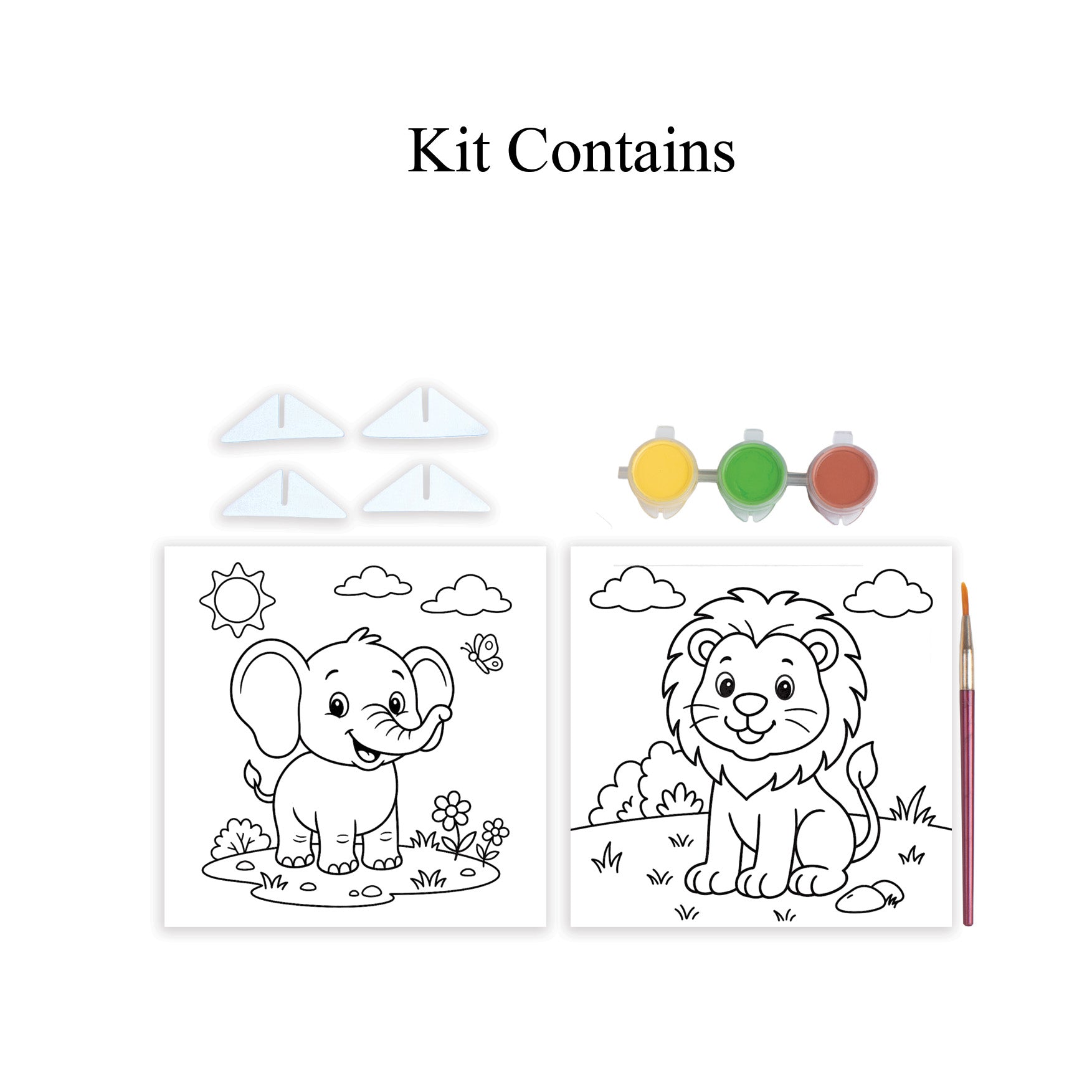DIY Ready To Paint Wooden Decor - Elephant & Lion, 4 X 4 inch, 2pc