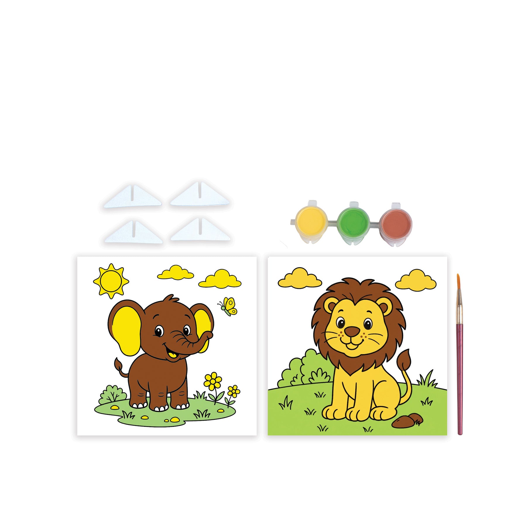DIY Ready To Paint Wooden Decor - Elephant & Lion, 4 X 4 inch, 2pc