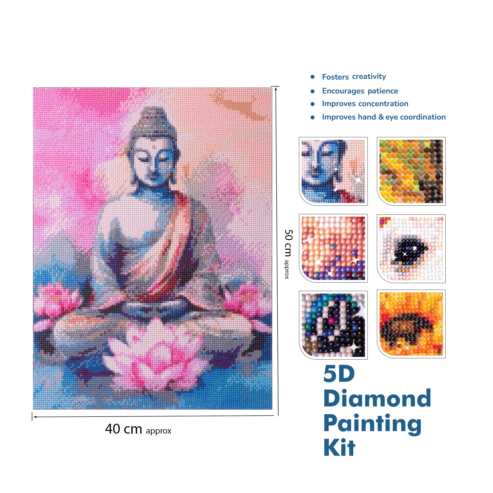 (40 x 50 cm) - 5D Diamond Painting - Enchanted Buddha + Matching Frame Combo
