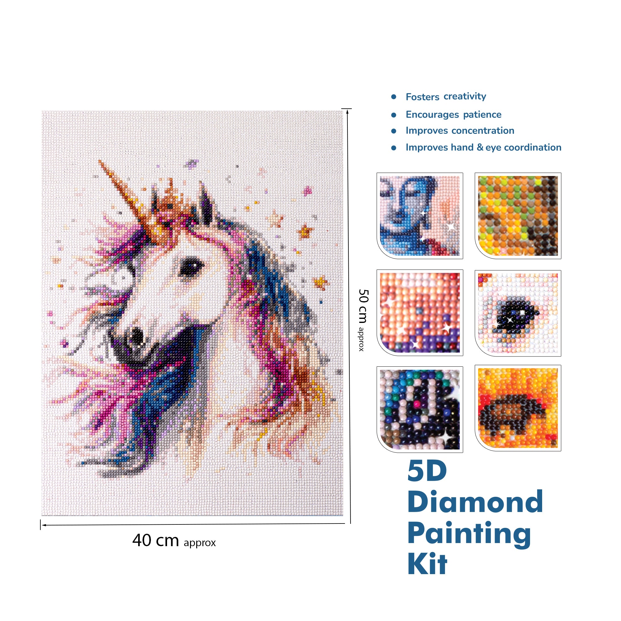 (40 x 50 cm) - 5D Diamond Painting - Sparkle Unicorn Yellow + Matching Frame Combo