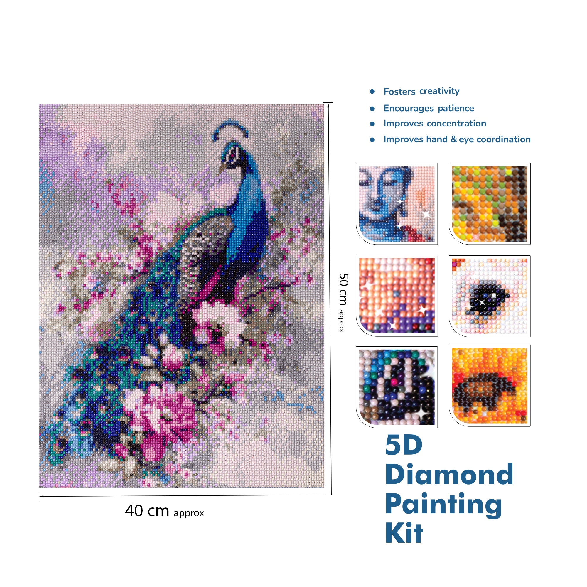 (40 x 50 cm) - 5D Diamond Painting - Peacock Grace + Matching Frame Combo