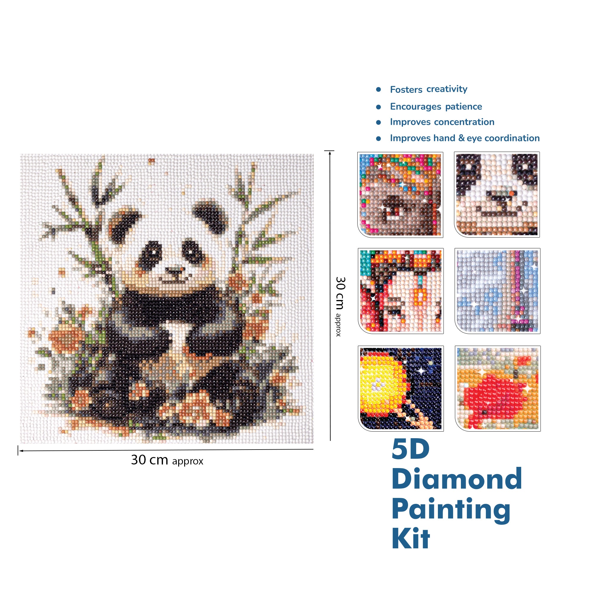 (30 X 30 cm) - 5D Diamond Painting - Playful Panda + Matching Frame Combo