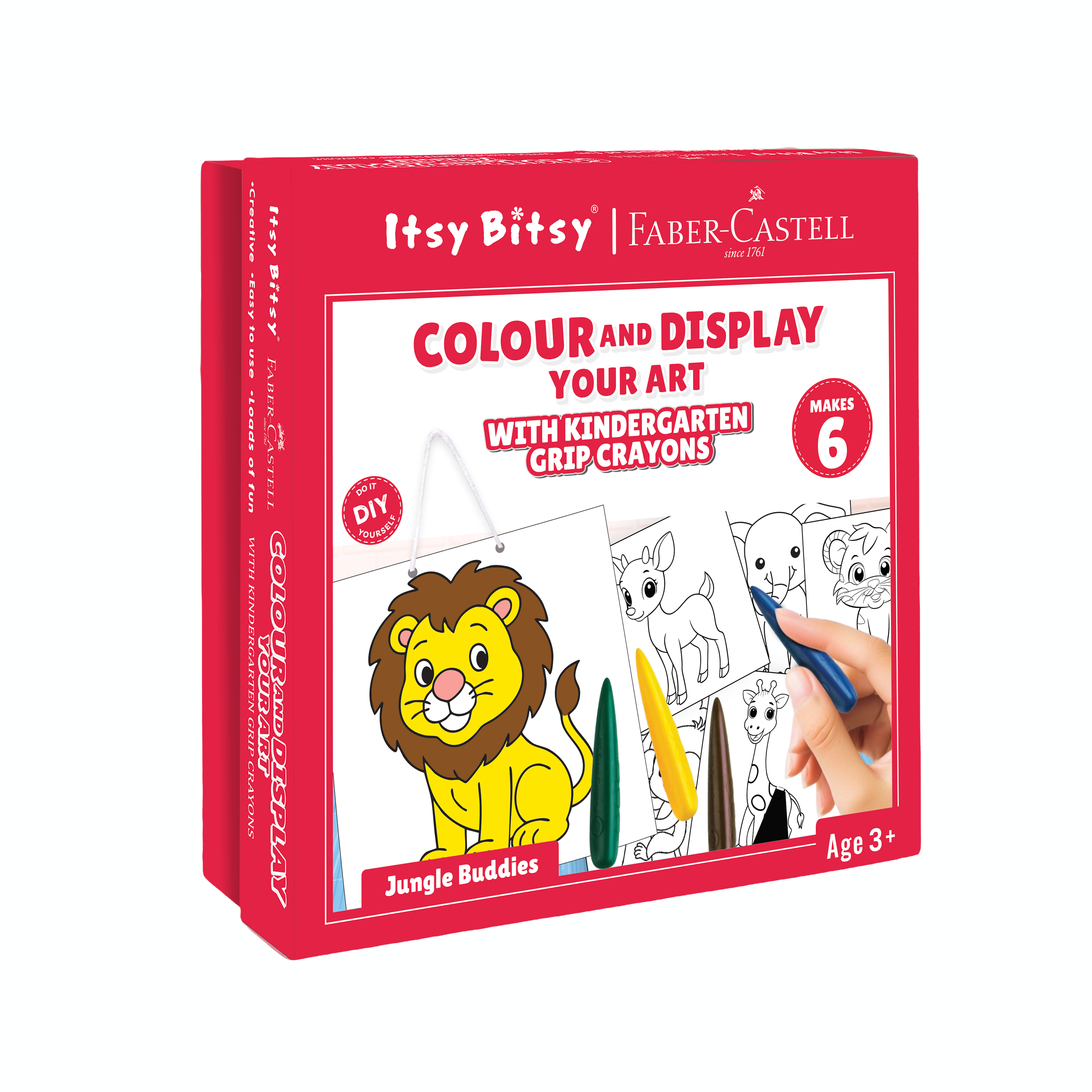 DIY Colour and Display Your Art With 6 Printed Designs & Kindergarten Grip Crayons Jungle Buddies