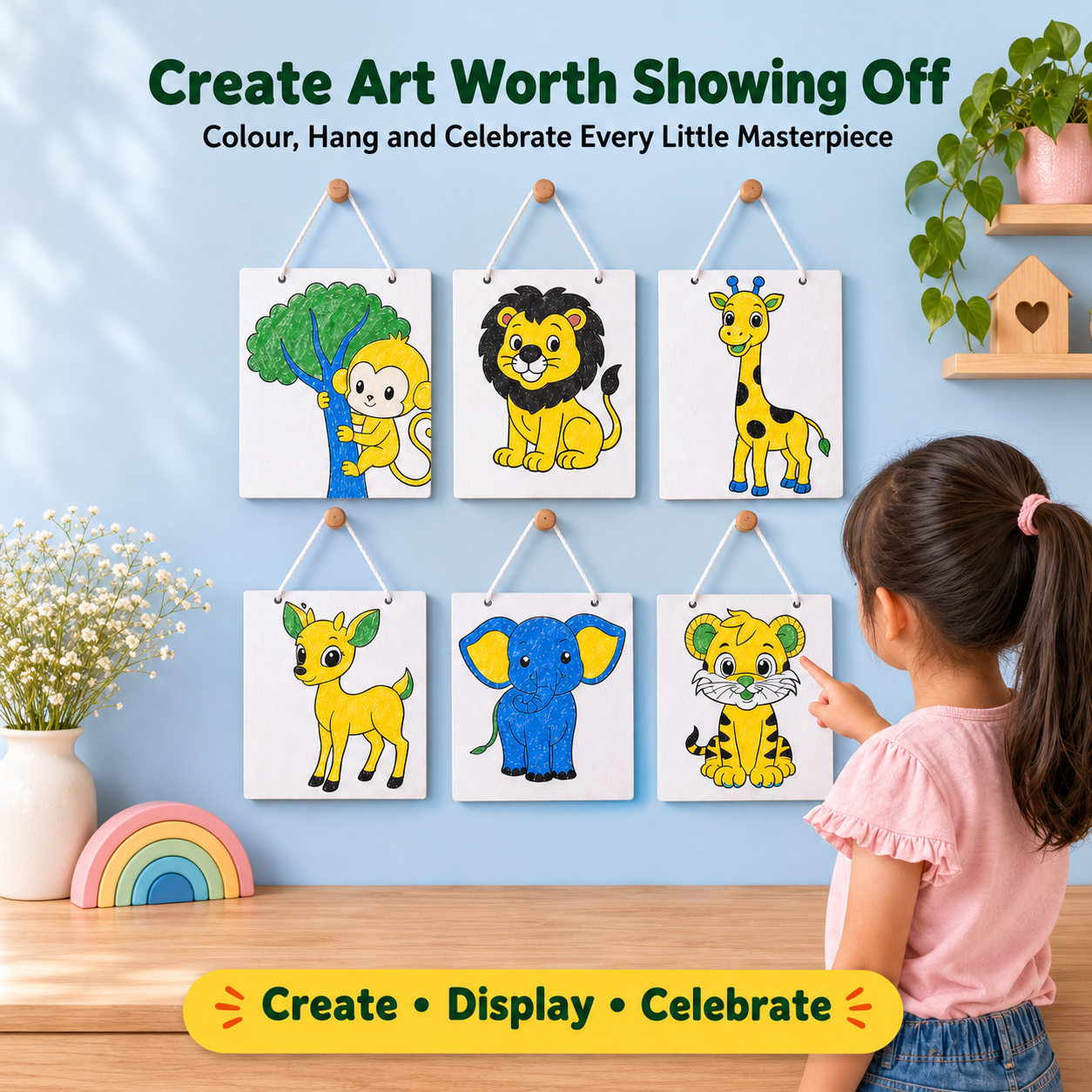 DIY Colour and Display Your Art With 6 Printed Designs & Kindergarten Grip Crayons Jungle Buddies