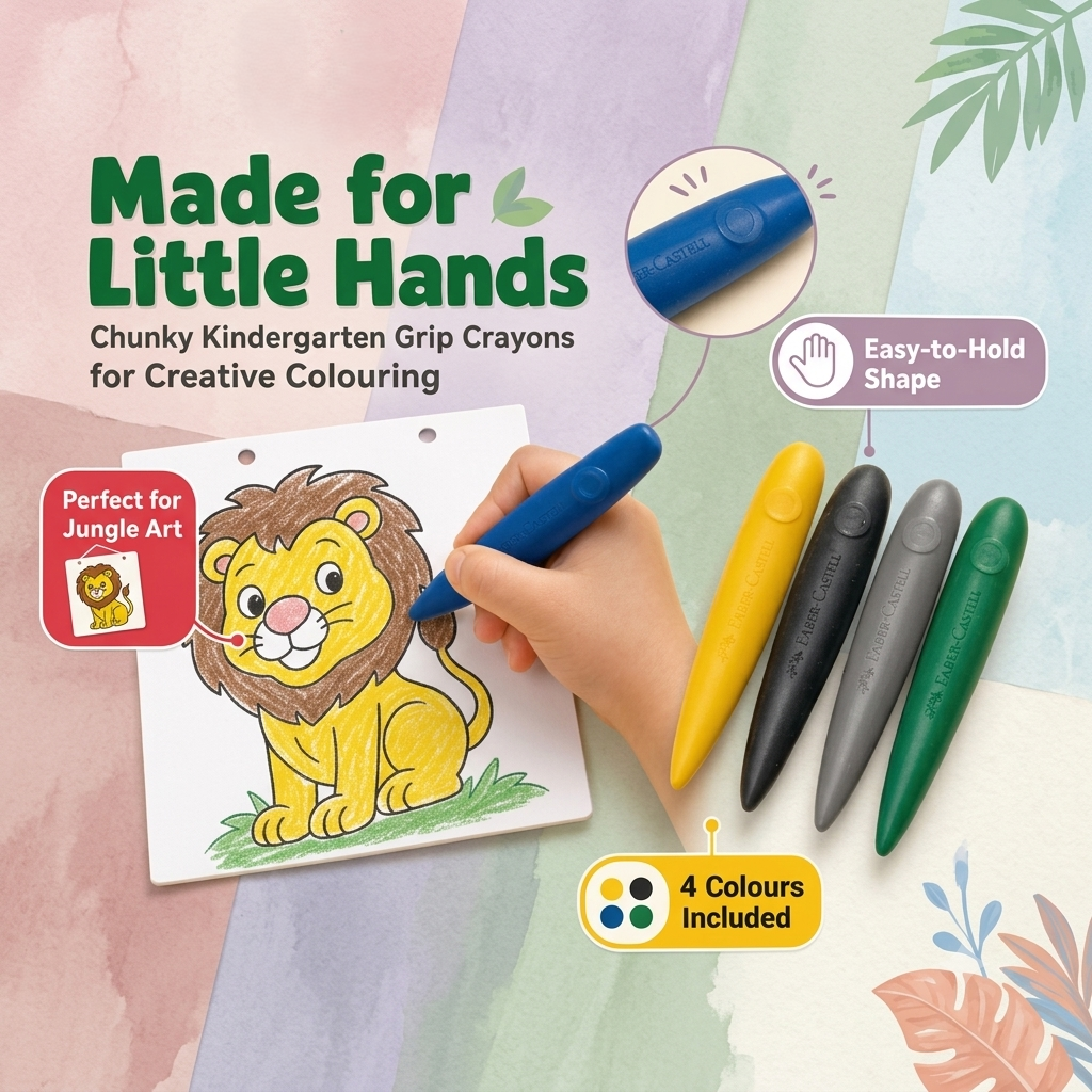 DIY Colour and Display Your Art With 6 Printed Designs & Kindergarten Grip Crayons Jungle Buddies