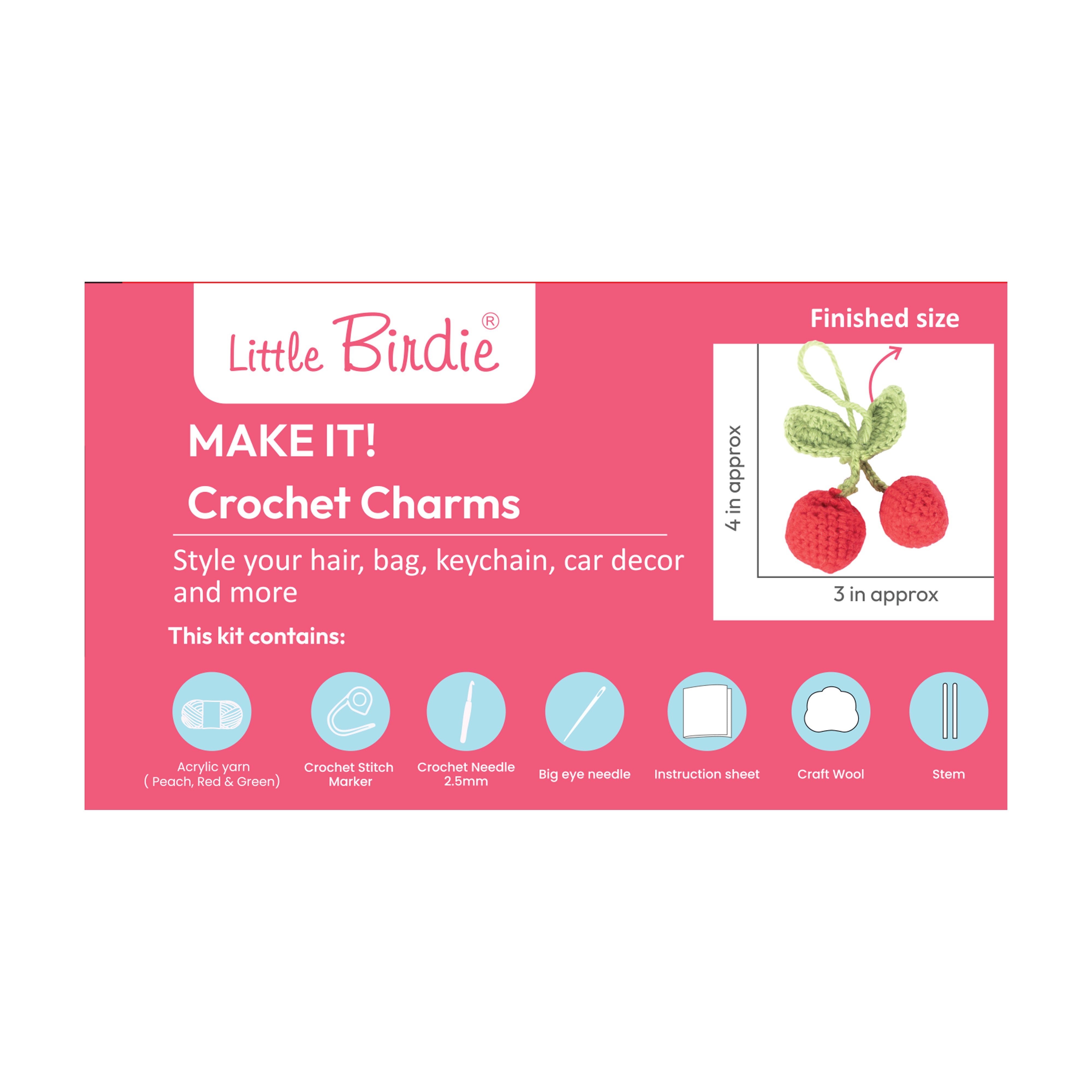 DIY Crochet Cherry Charms Makes 4 Box