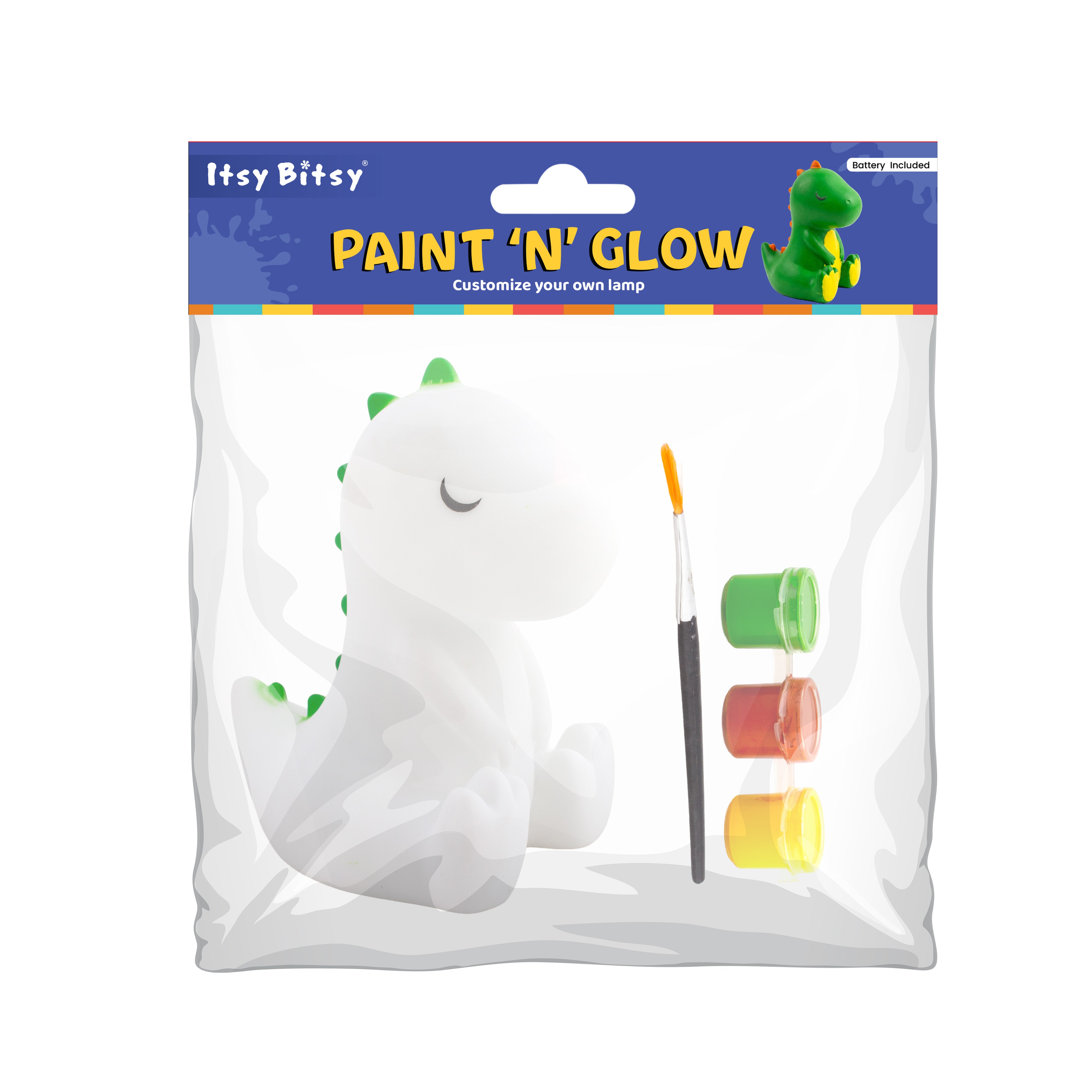 Silicone LED Night Lamp with Acrylic Paint and Brush Dino 14.5 x9.5cm