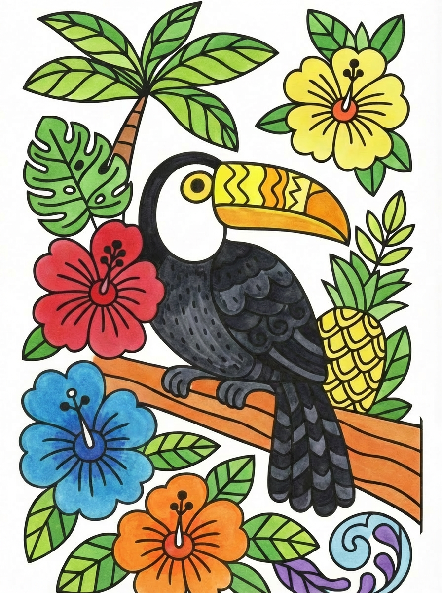 DIY Pre-Printed Painting Kit - Tropical Toucan, 5.83 X 8.27inch