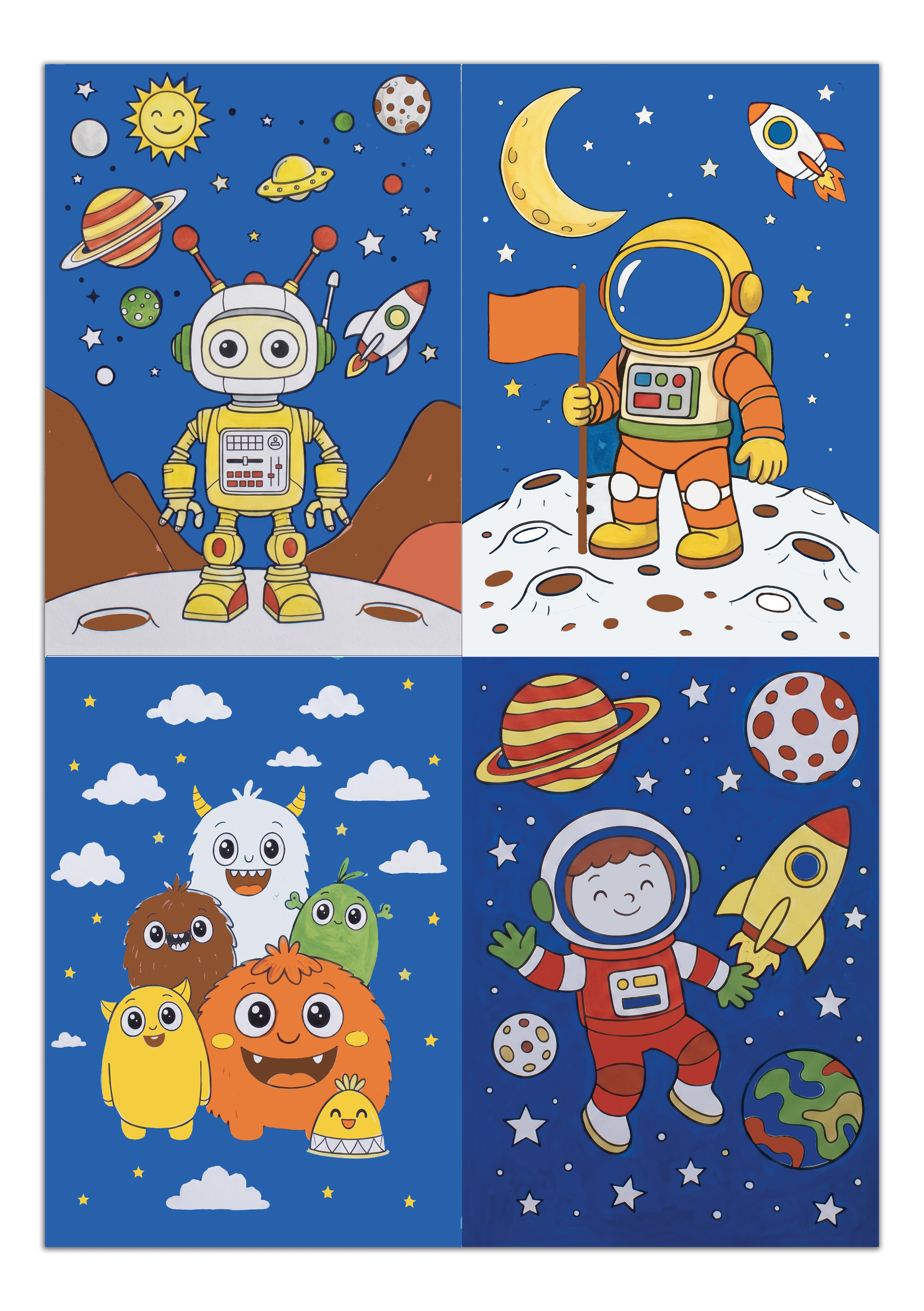 DIY Paint By Numbers - Space Traveller Set of 4 Designs With Paints and Brush, 5.83 X 8.27inch