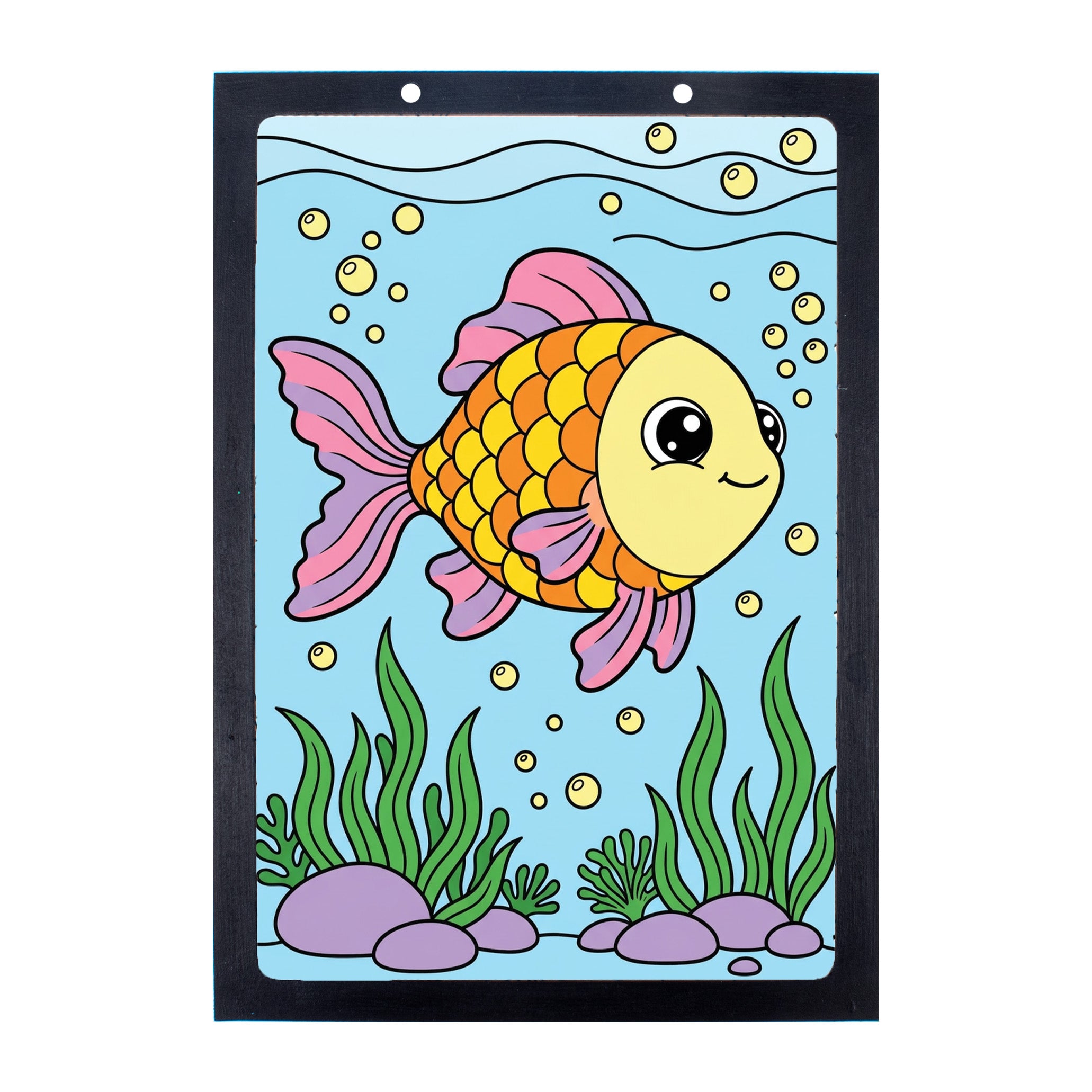 DIY Framed Pre-Printed Hanging Decor Painting Kit - Fish Pond, 5.83 X 8.27inch