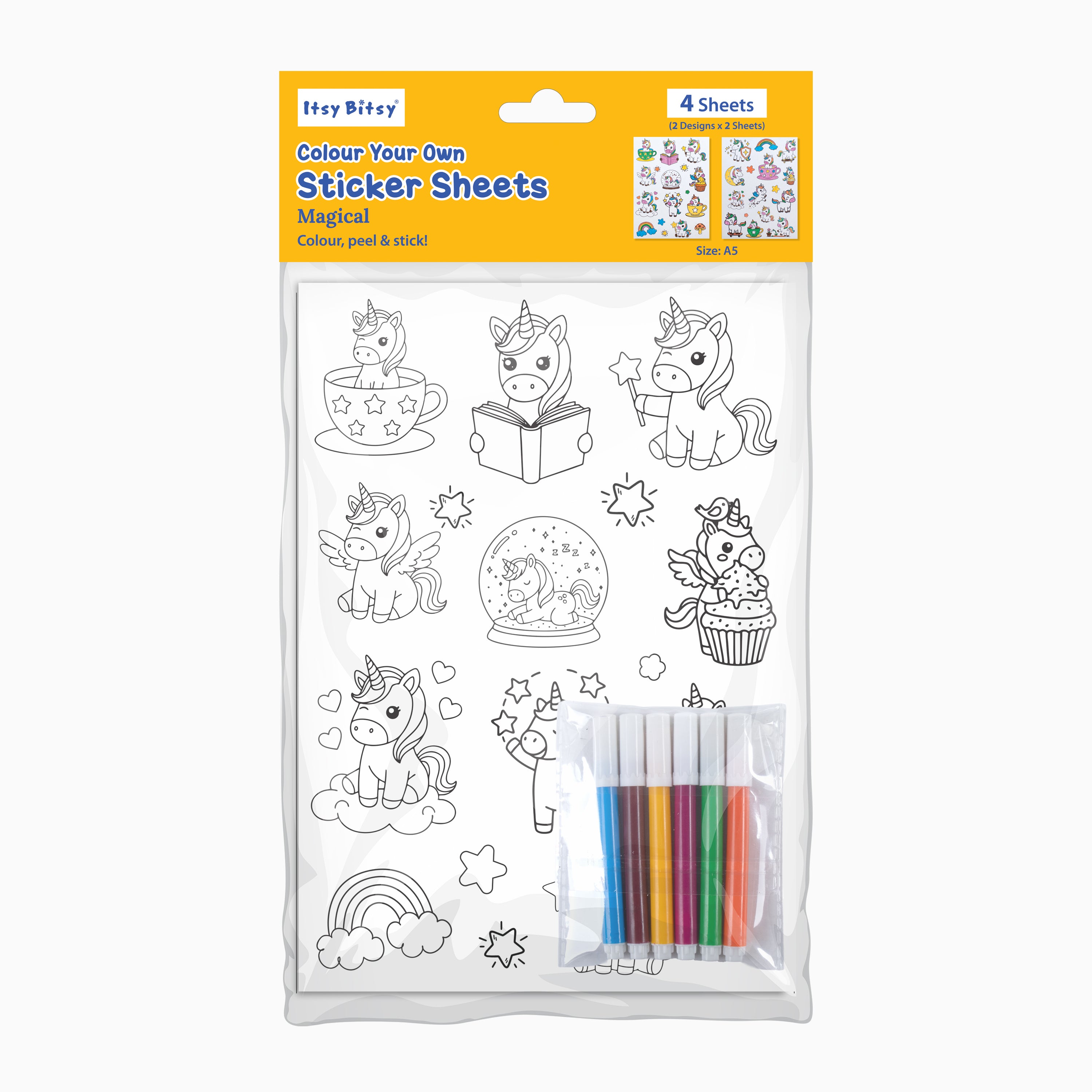DIY Colour Your Own Sticker Sheets - Unicorn Wonderland, 2 Designs X 2 Sheets
