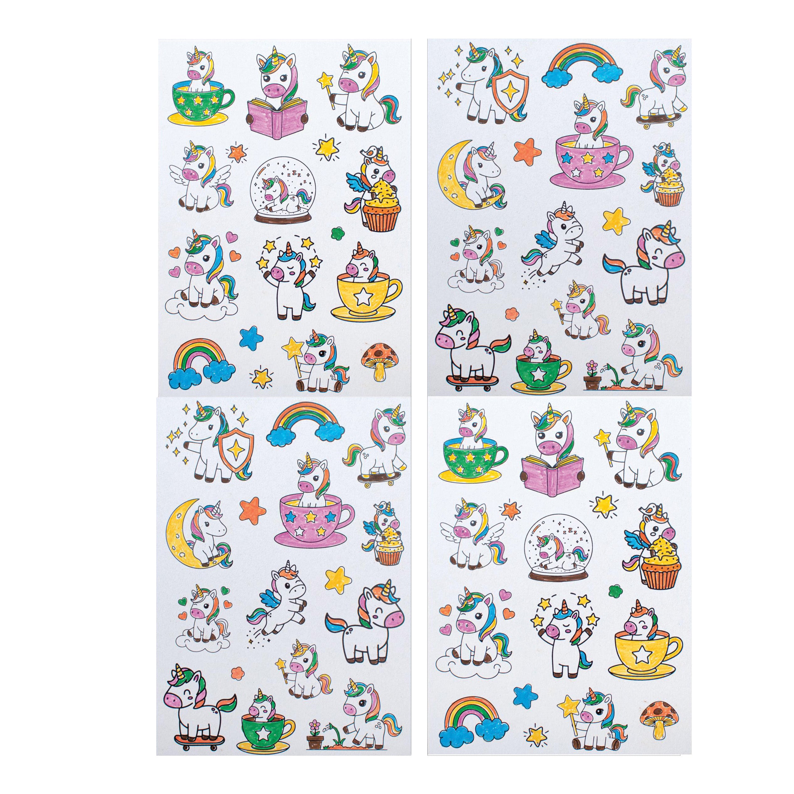 DIY Colour Your Own Sticker Sheets - Unicorn Wonderland, 2 Designs X 2 Sheets