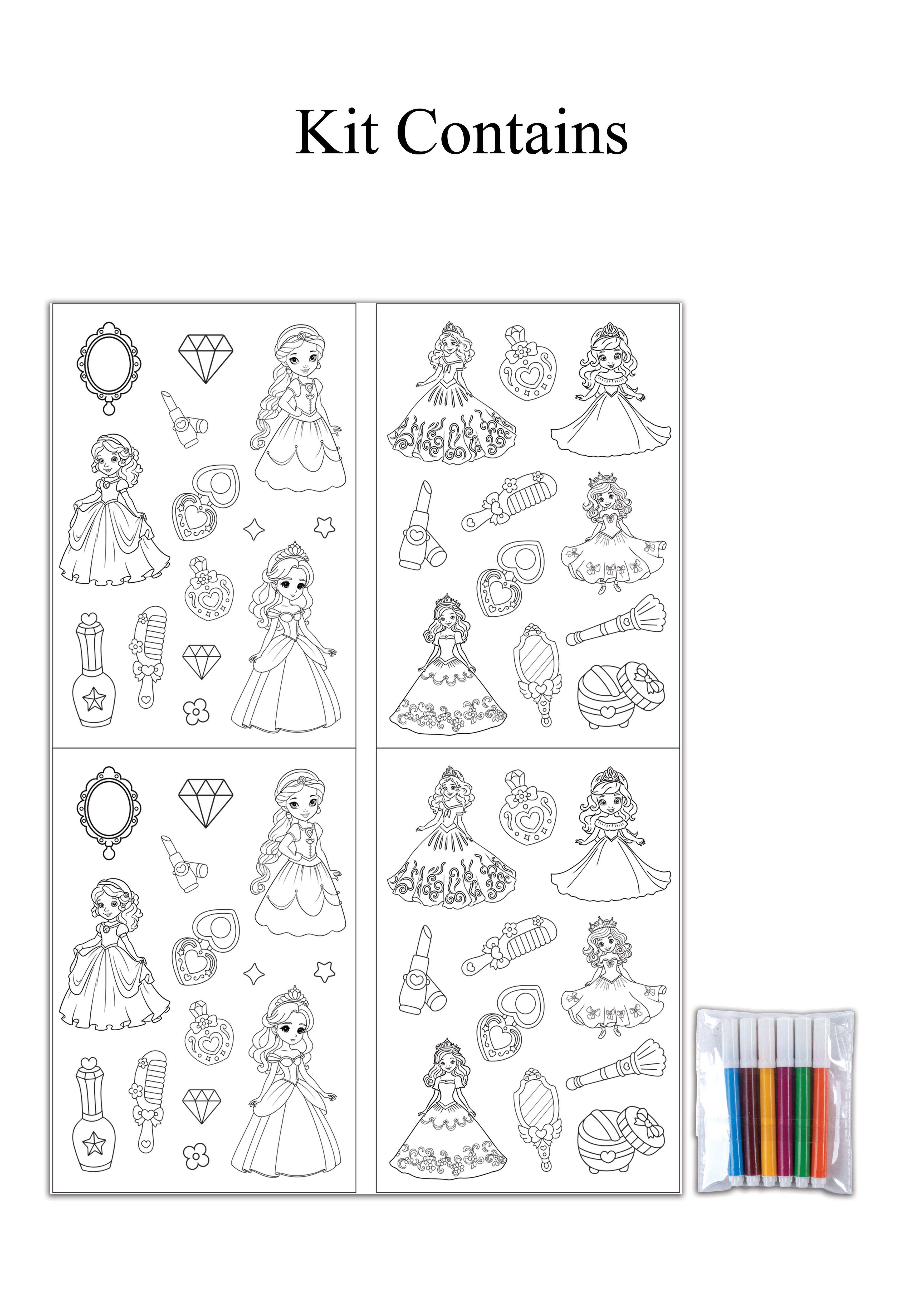 DIY Colour Your Own Sticker Sheets - Playful Princess, 2 Designs X 2 Sheets
