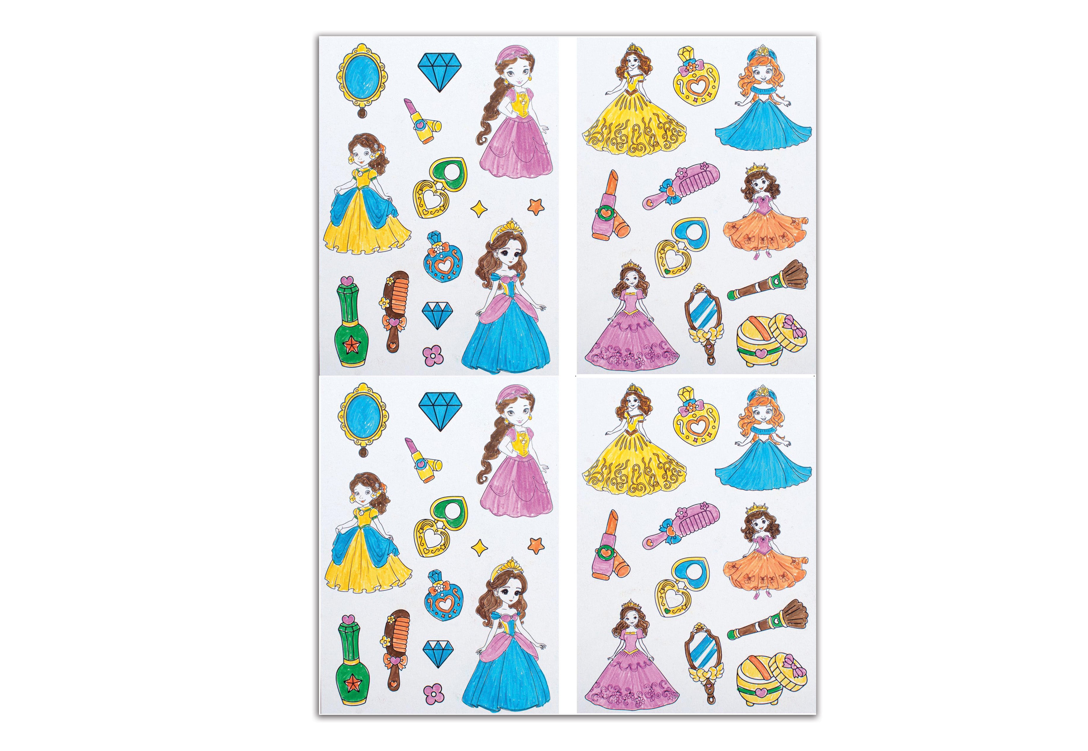 DIY Colour Your Own Sticker Sheets - Playful Princess, 2 Designs X 2 Sheets