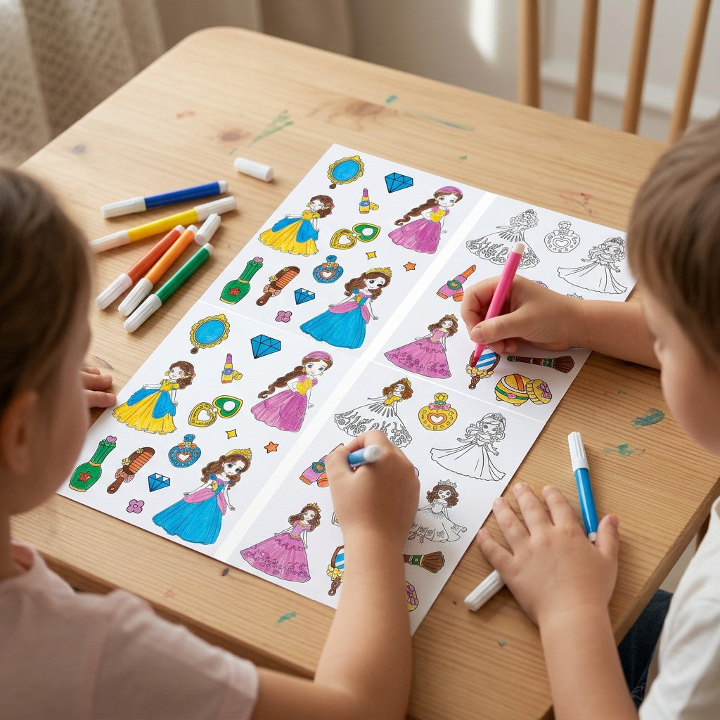 DIY Colour Your Own Sticker Sheets - Playful Princess, 2 Designs X 2 Sheets