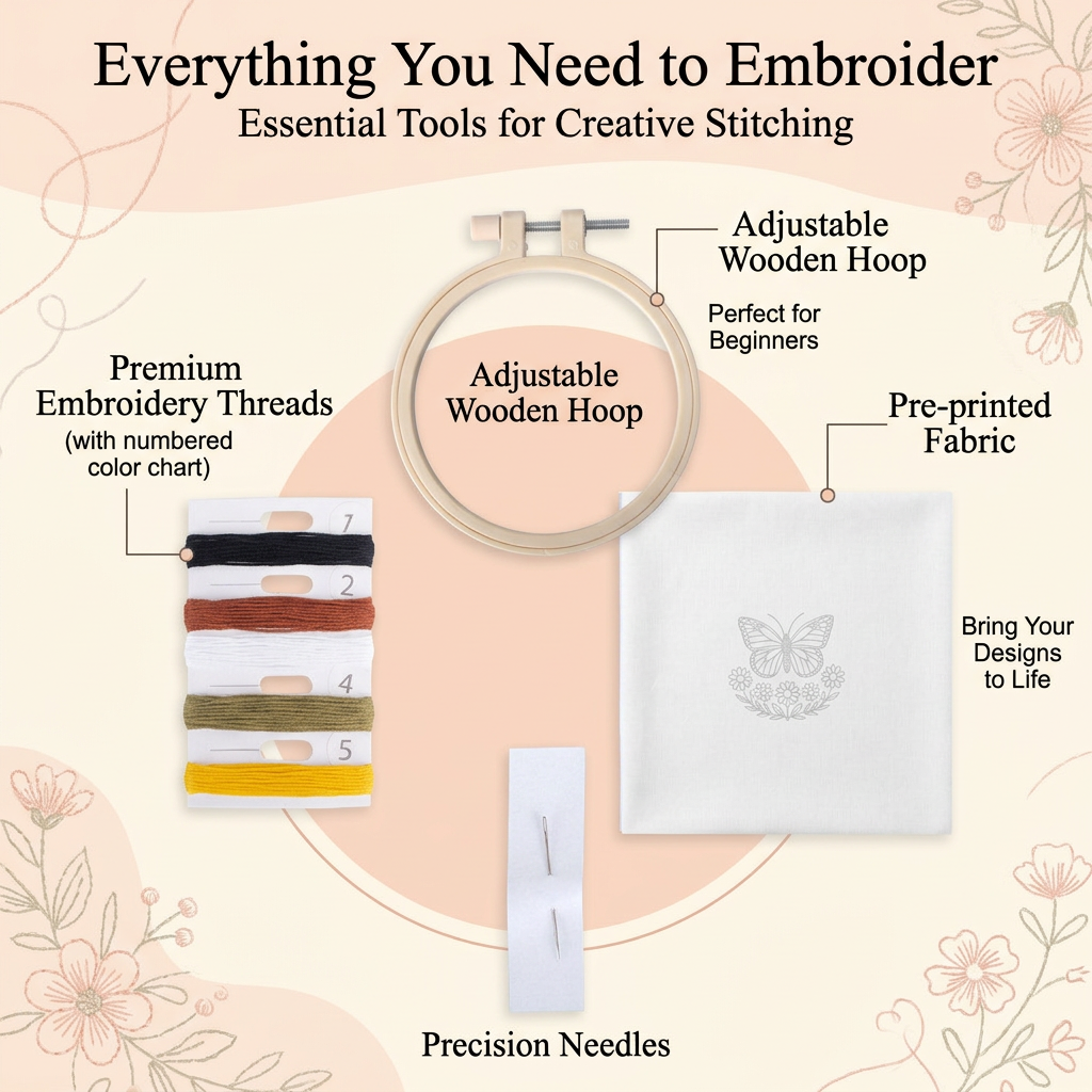 DIY Pre-Printed Design Embroidery Kit Butterfly BOX IB