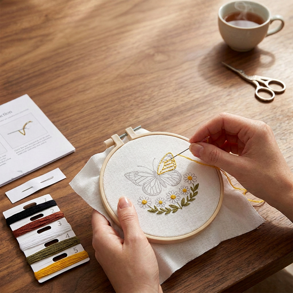 DIY Pre-Printed Design Embroidery Kit Butterfly BOX IB