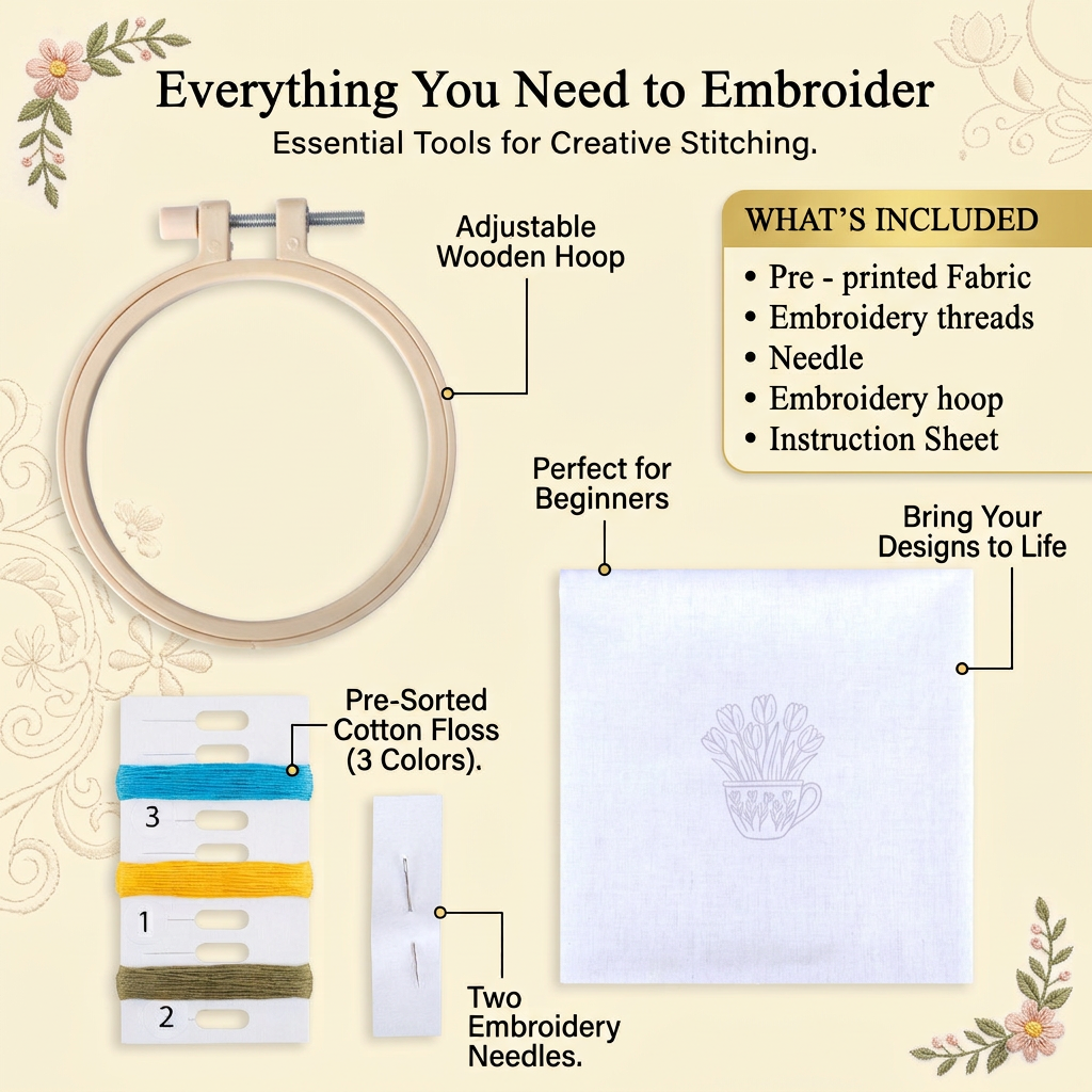 DIY Pre-Printed Design Embroidery Kit Tulips BOX IB