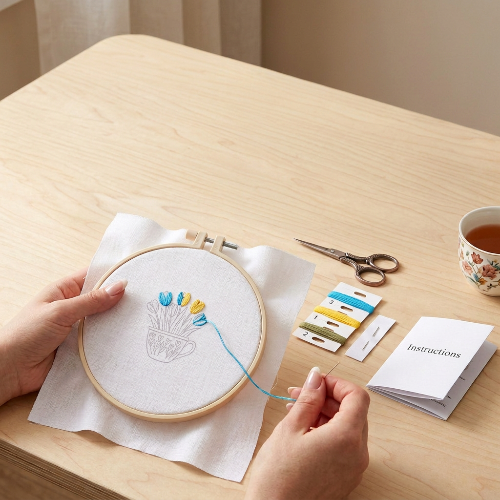 DIY Pre-Printed Design Embroidery Kit Tulips BOX IB