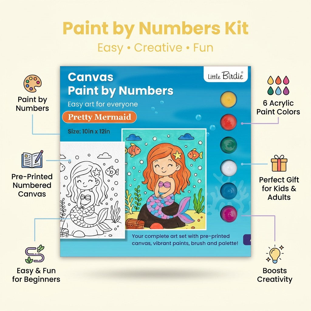 DIY Paint By Numbers Kit Pretty Mermaid 10 X 12 inch 1pc