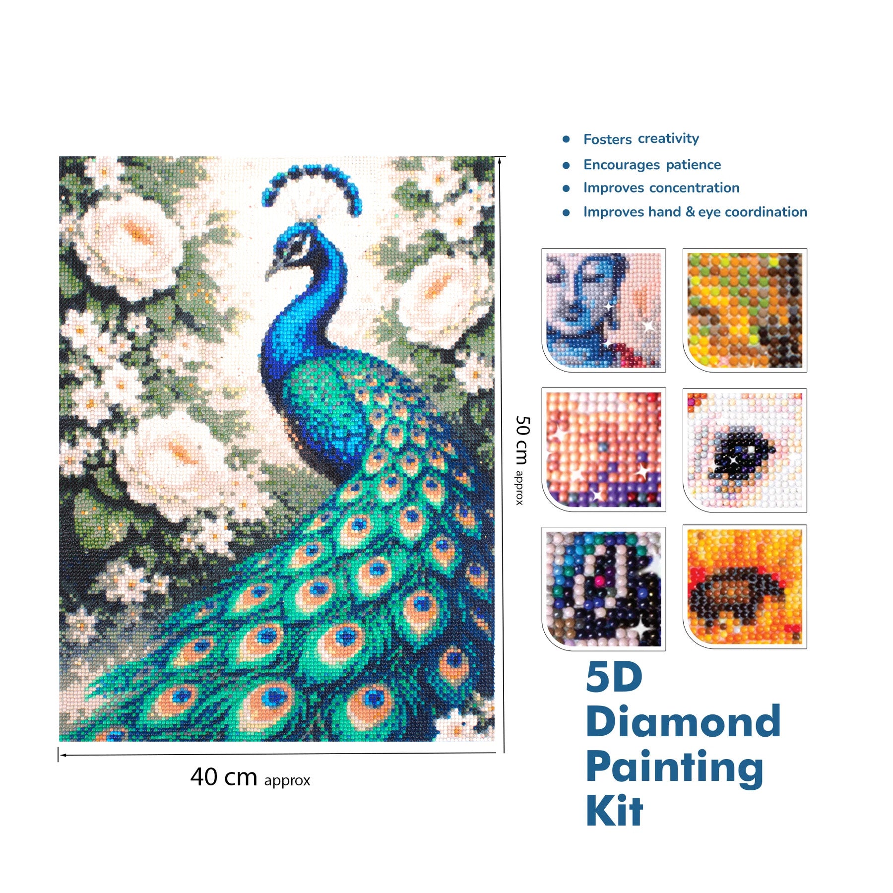 5D Diamond Painting Kit Peacock Garden 40 X 50cm 1pc Acetate Box