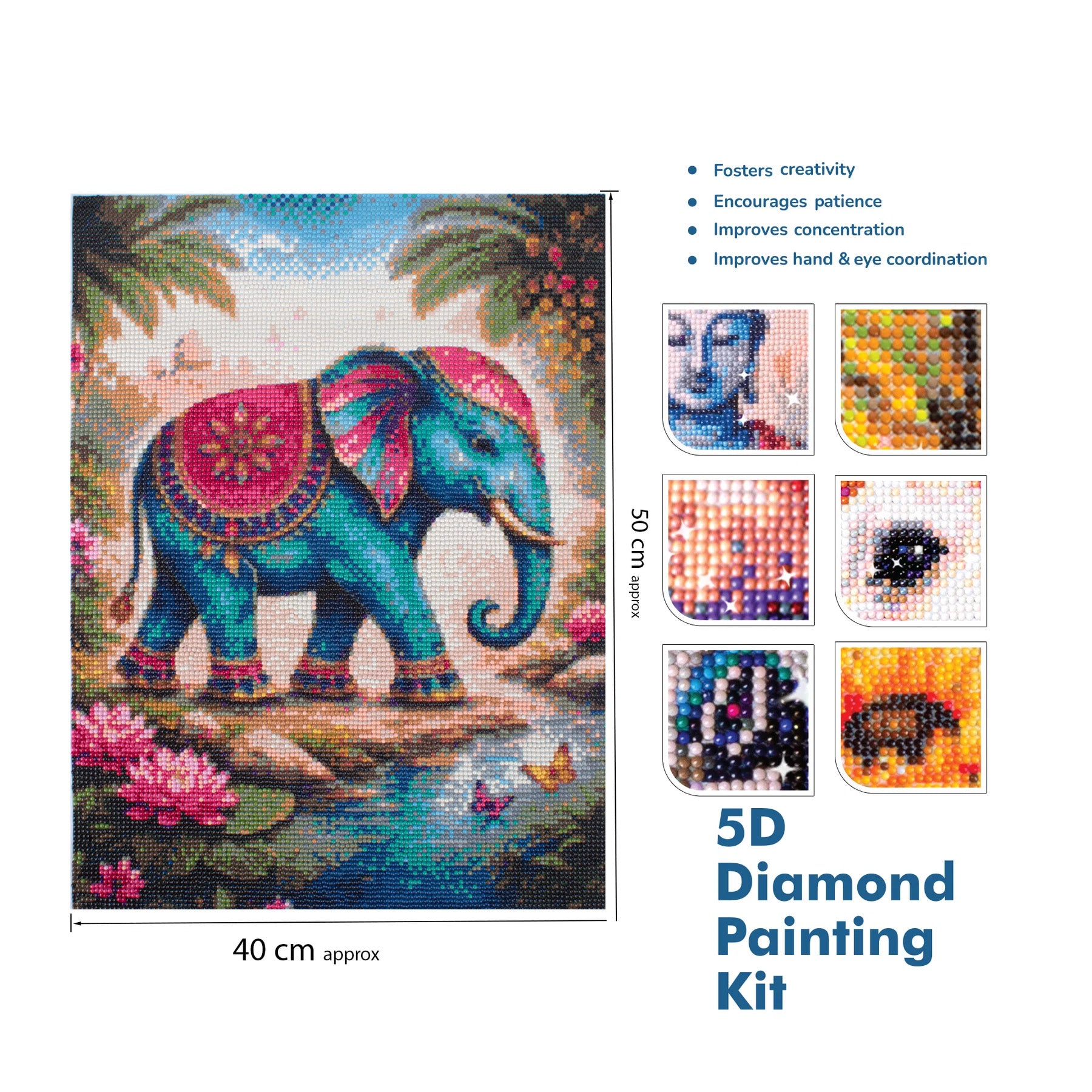 5D Diamond Painting Kit Royal Elephant 40 X 50cm 1pc Acetate Box