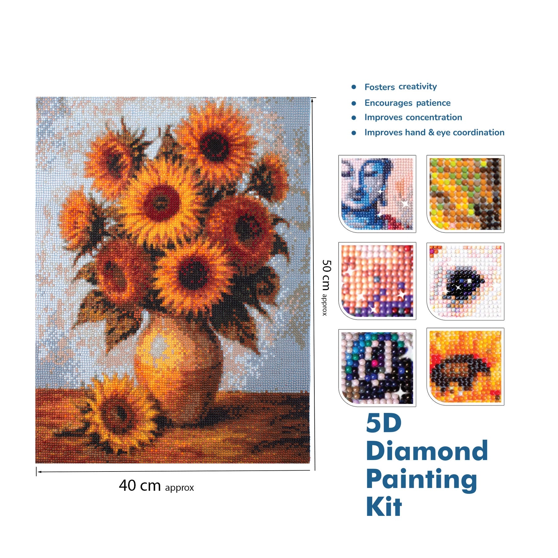 5D Diamond Painting Kit Sunflower Vase 40 X 50cm 1pc Acetate Box