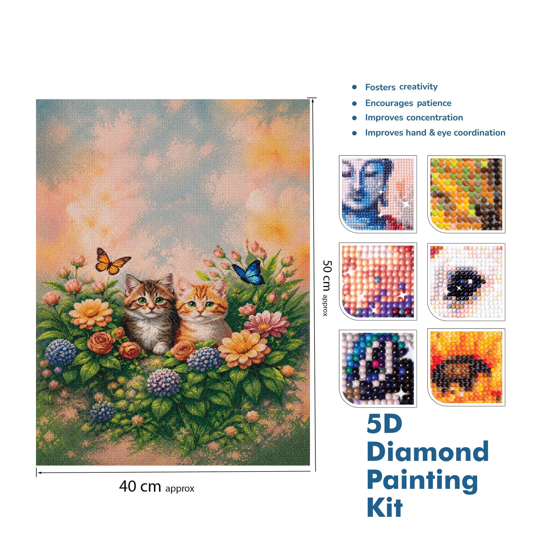 5D Diamond Painting Kit Playful Kittens 40 X 50cm 1pc Acetate Box