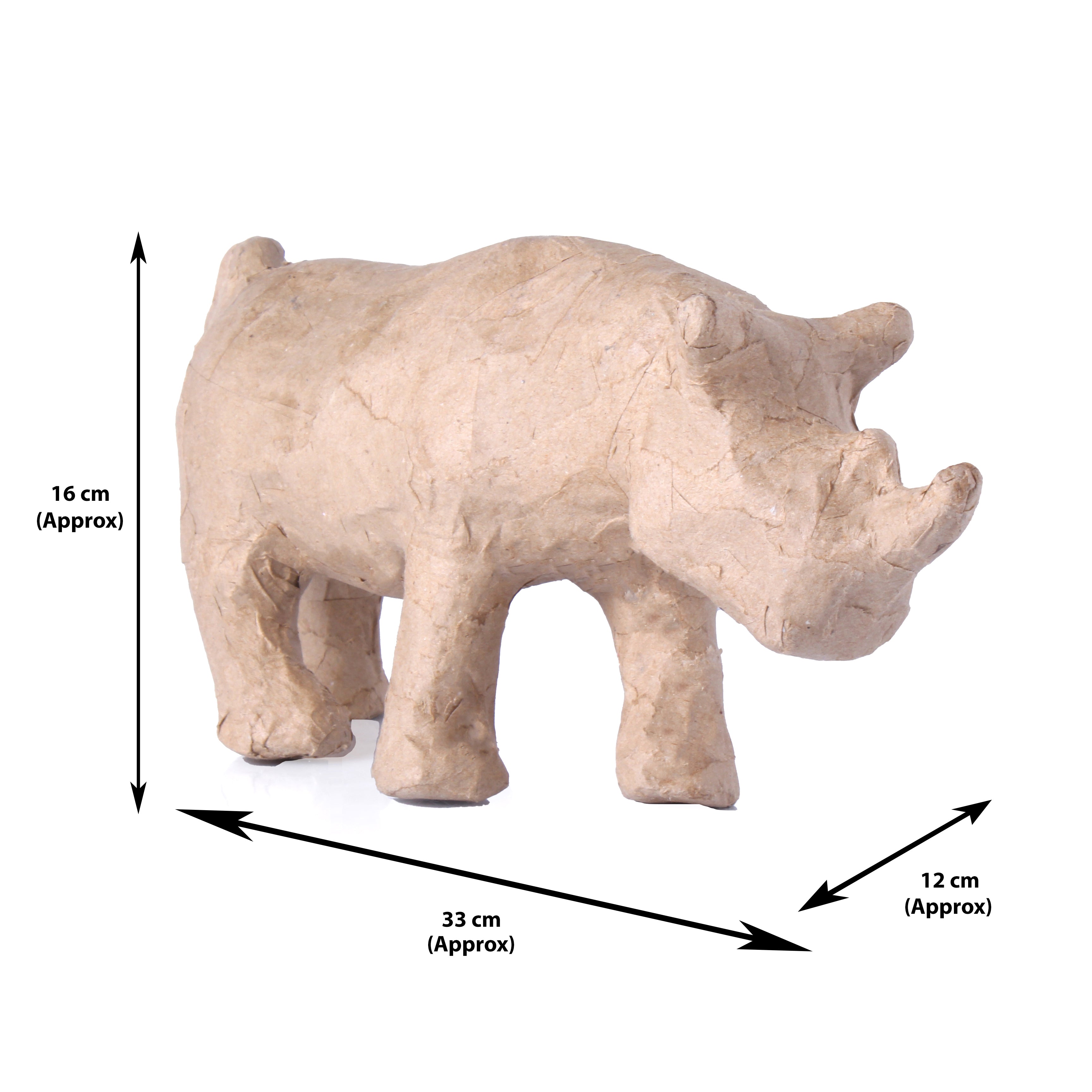 Paper Mache Wild Rhinoceros Approx L33 X W12 X H16cm 1pc