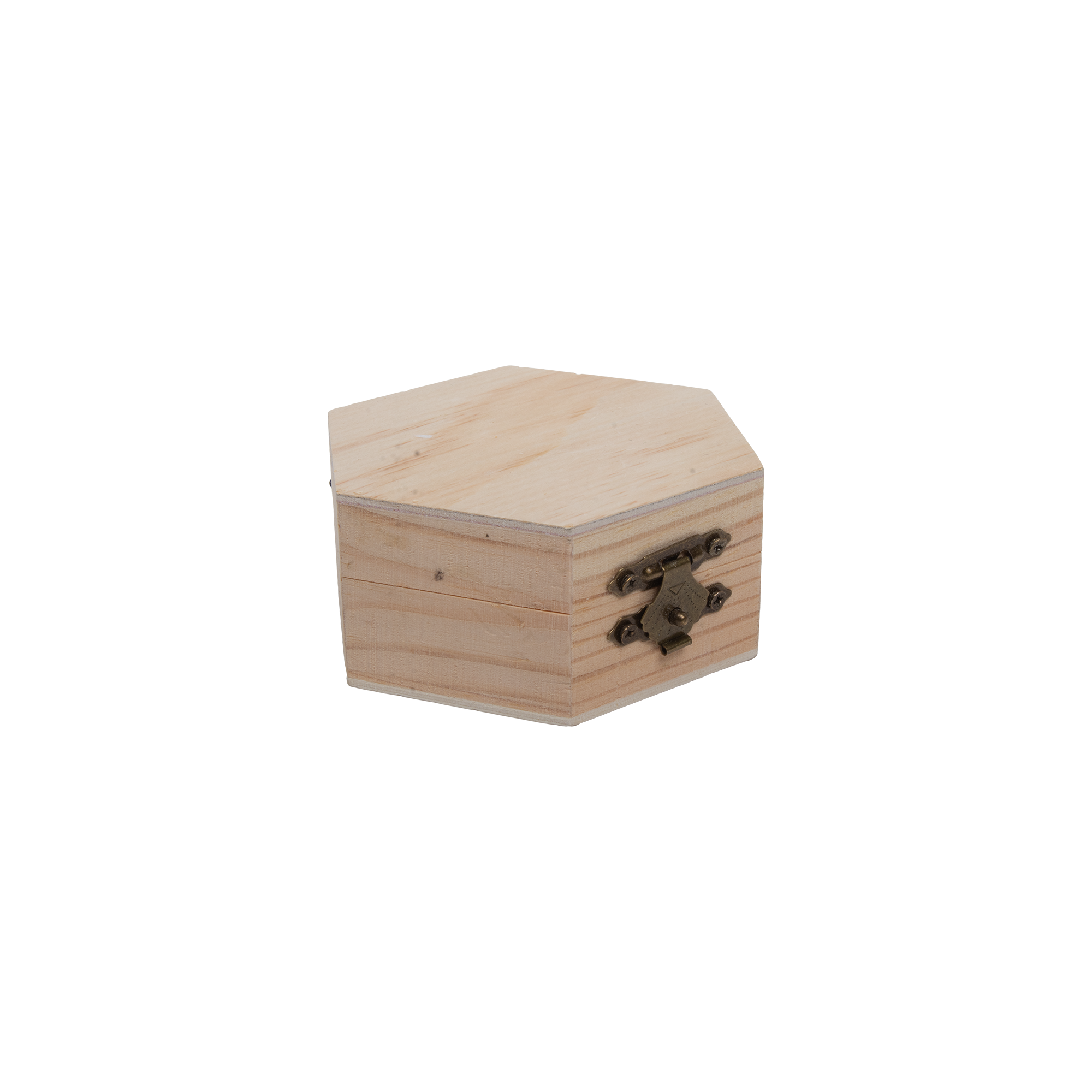 Pinewood Box with Metal Latch Hexagonal L3.5 x W3.6 x H1.5 1pc