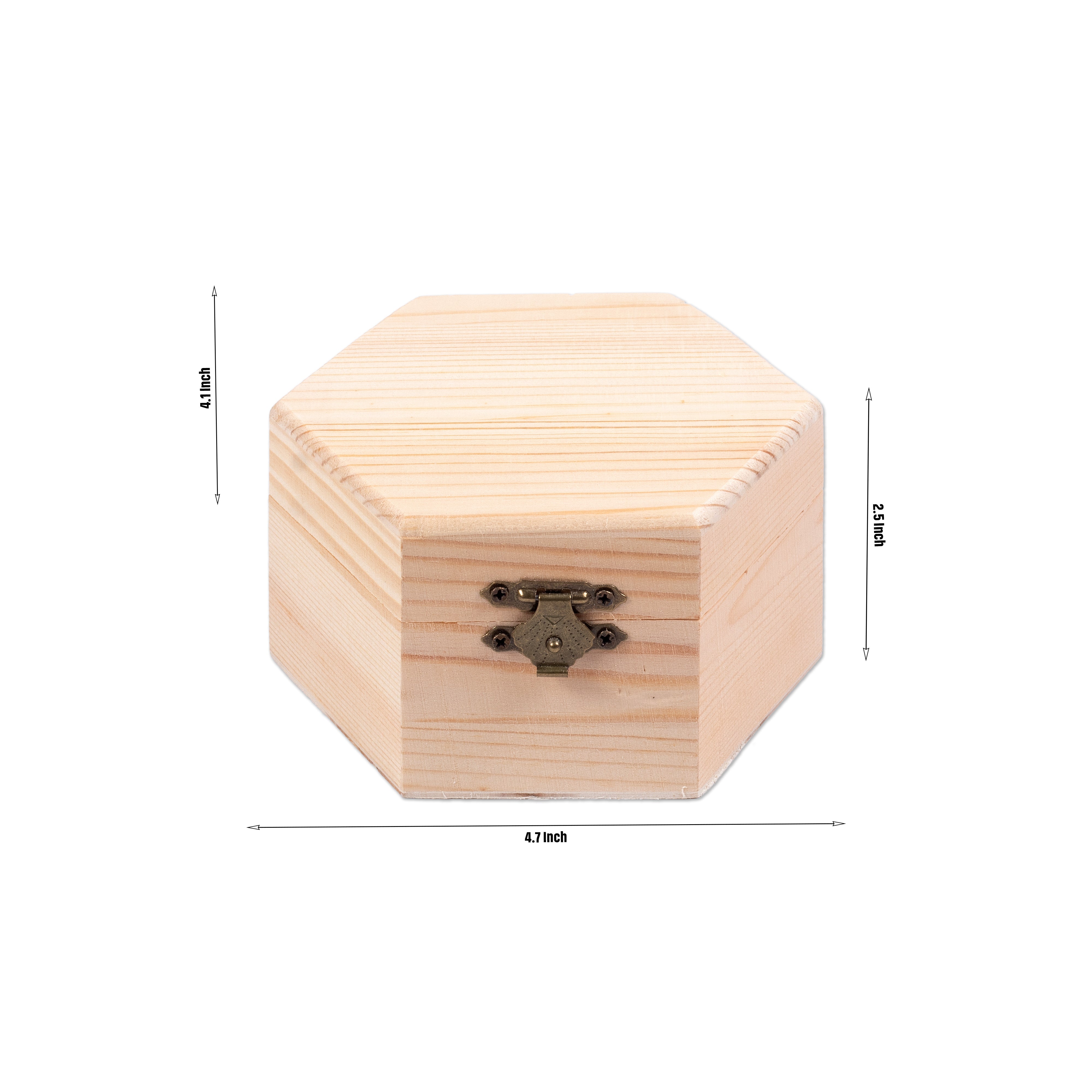 Pinewood Box with Metal Latch Hexagonal L4.7 x W4.1 x H2.5 1pc
