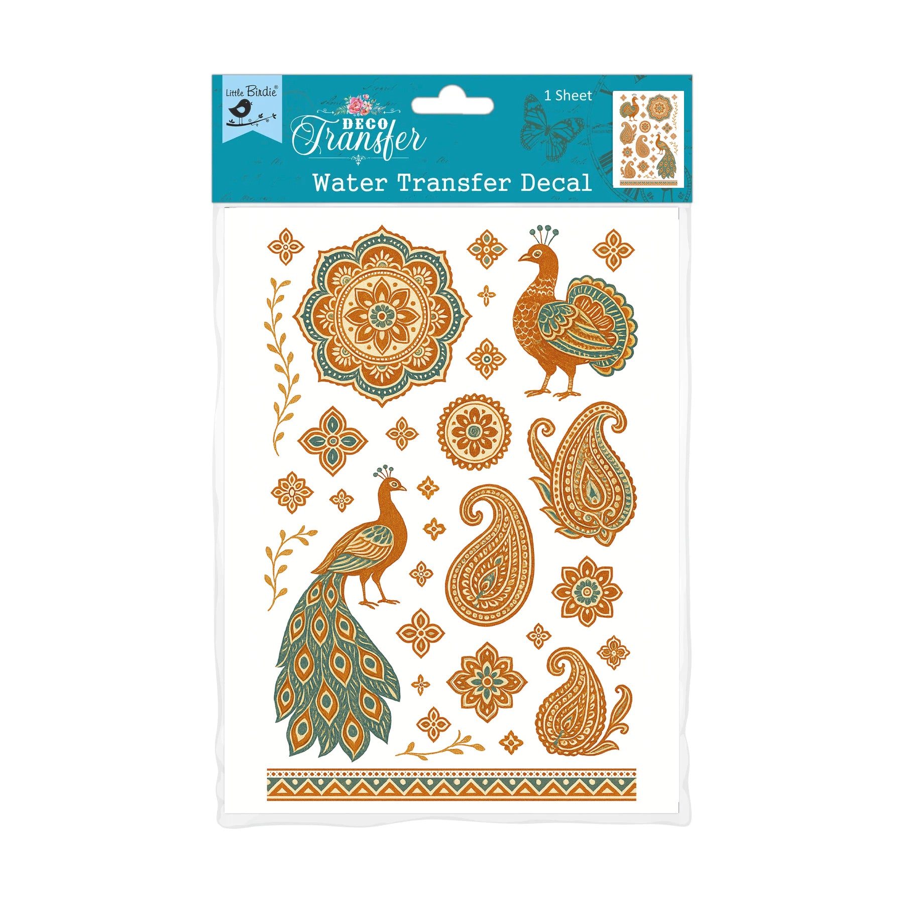 Deco Transfer Sheet Ethnic Peacock 9.5inch X 7.5inch 1 Sheet