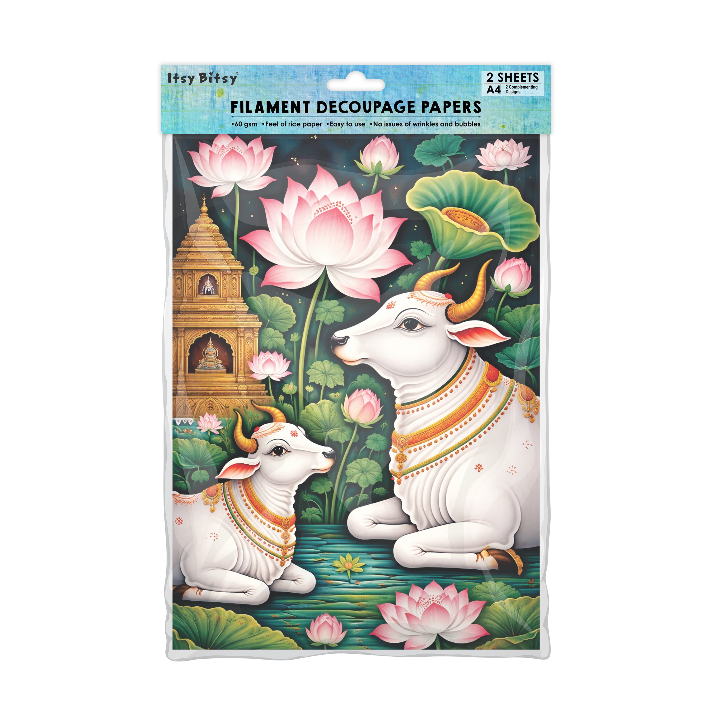 Filament Decoupage Paper Pichwai Pastures 2 Designs 60GSM A4 2 Sheets