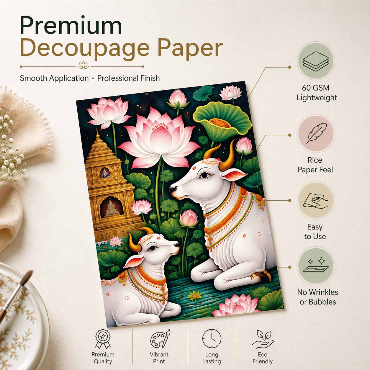 Filament Decoupage Paper Pichwai Pastures 2 Designs 60GSM A4 2 Sheets
