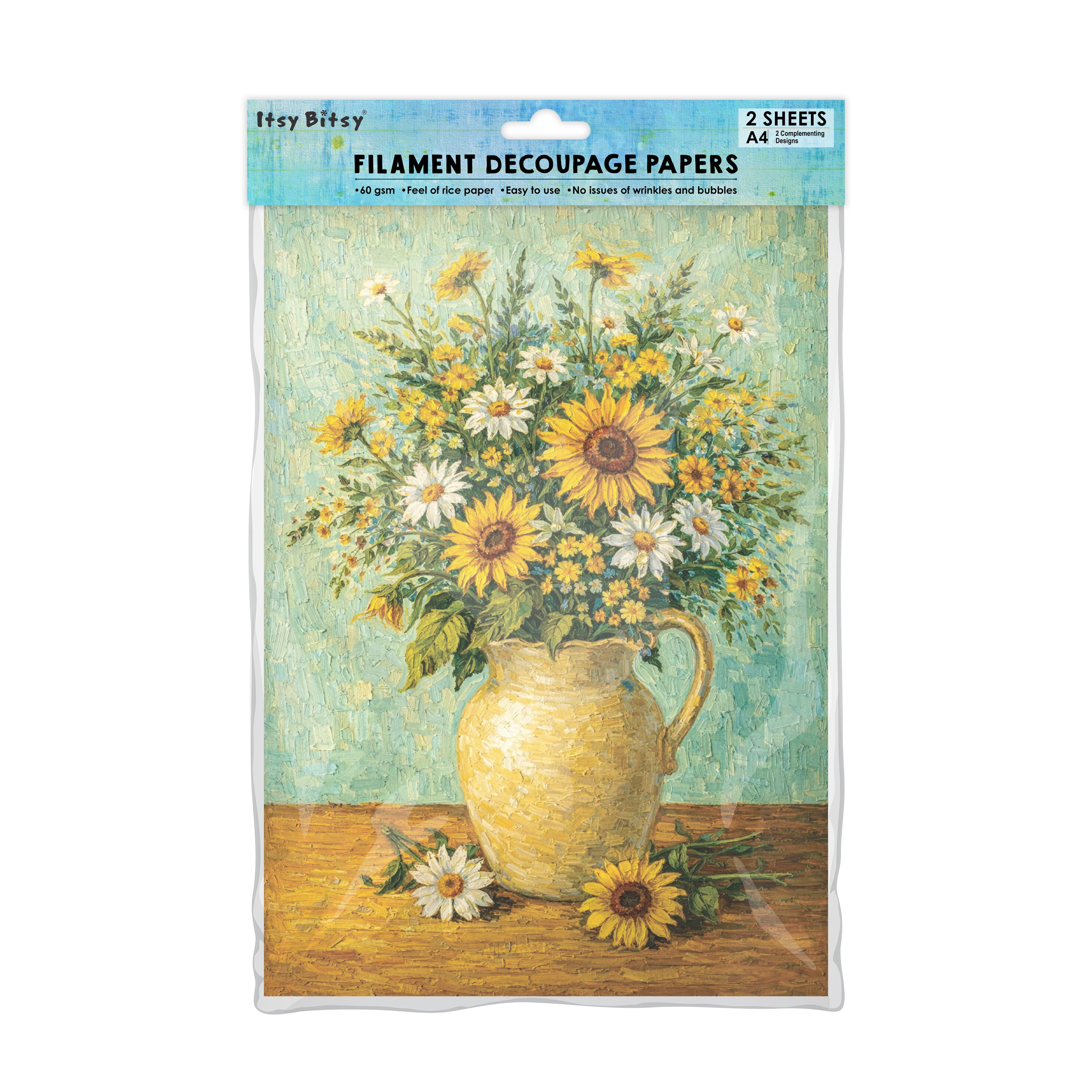Filament Decoupage Paper Sunflower Artistry 2 Designs 60GSM A4 2 Sheets