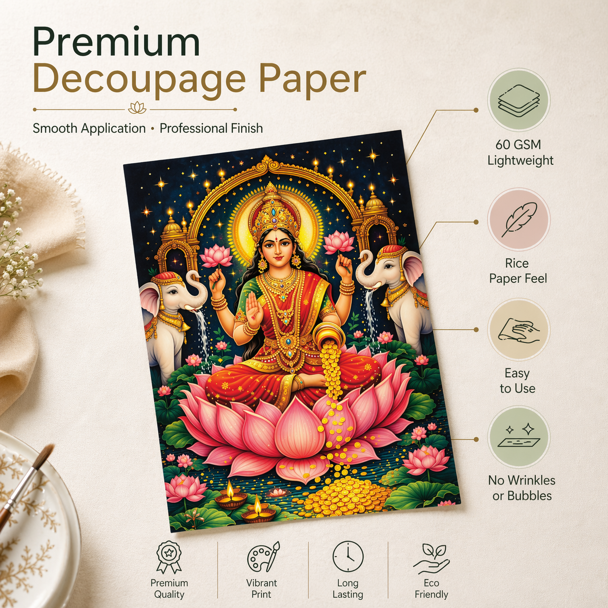 Filament Decoupage Paper Divine Lakshmi 2 Designs 60GSM A4 2 Sheets